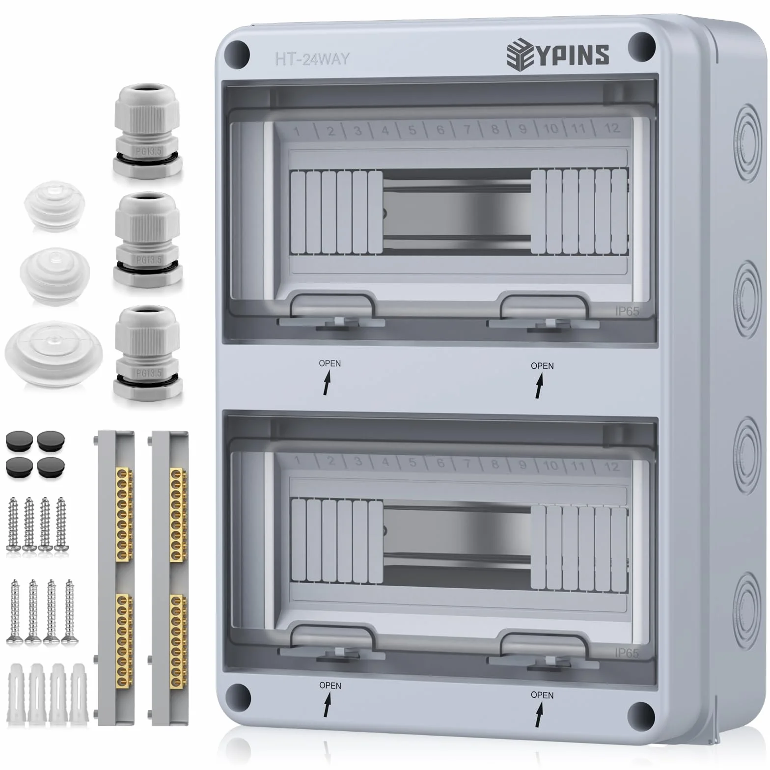 EYPINS Caja de Distribución de Superficie 2 Filas y 24 Módulos Caja Electrica Caja de Fusibles IP65 Impermeable y Antihumedad, Subdistribuidor con Junta Perimetral para Jardín o Exteriores