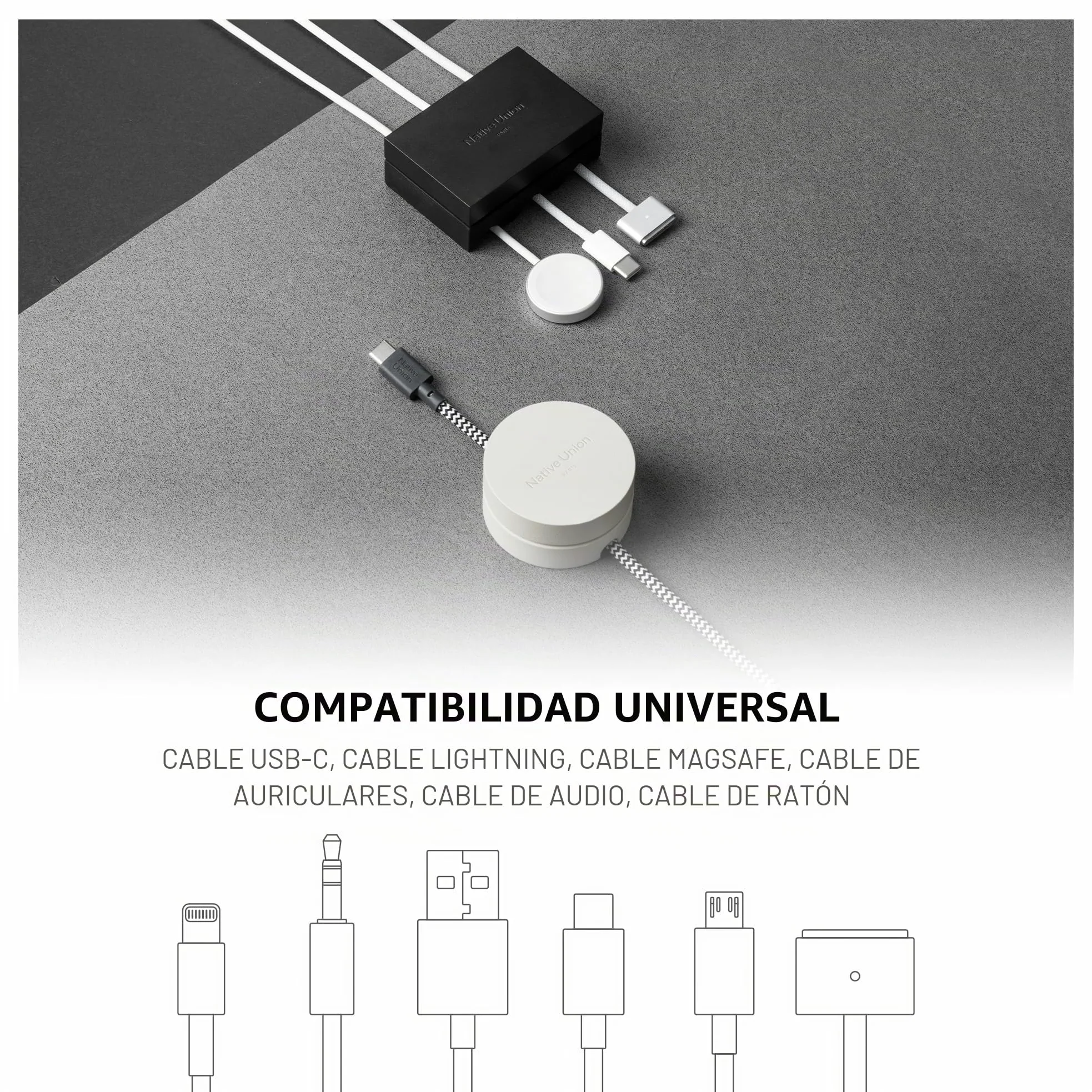 Native Union Weighter – Organizador Antideslizante para Cables – Accesorio Escritorio o Mesita – Diseño Metal y Silicona – Compatible USB-C y Lightning (Arena)