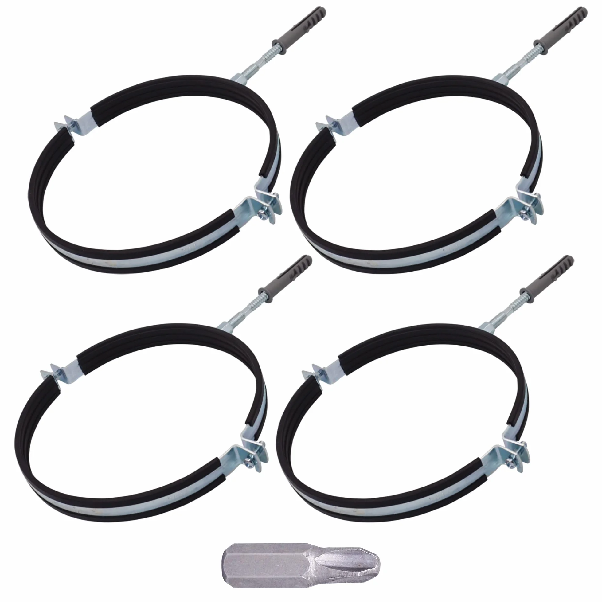 SKIR'CO (4 piezas) Soportes de tubería con forro de goma para tubos de 180 mm, soportes de tubería para montaje en pared y techo, abrazaderas de tubería