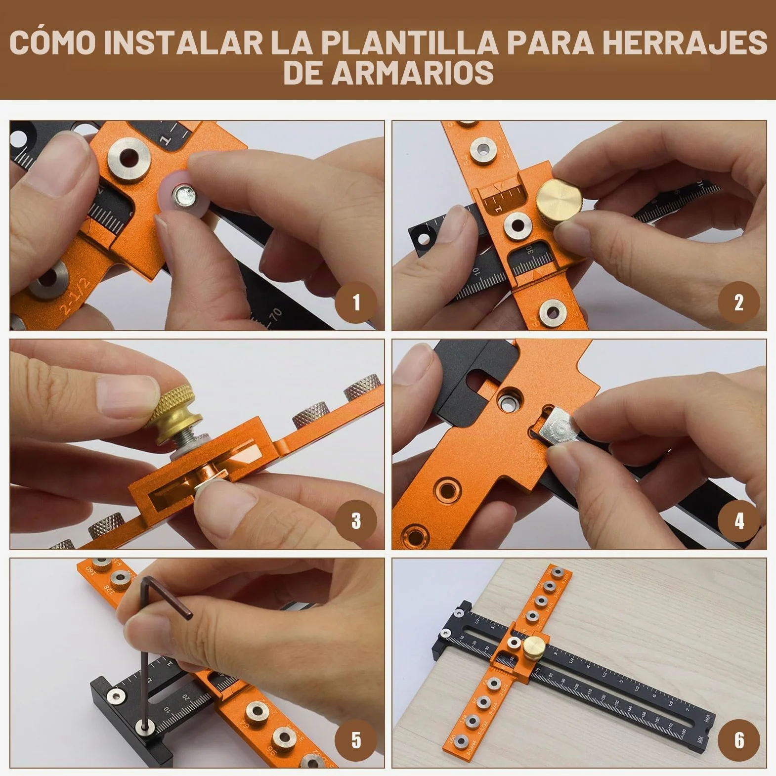 Plantilla de herrajes para gabinete, plantilla de manija de gabinete de aleación de aluminio ajustable, plantilla de taladro guía de herramienta con distancia de agujero de 64/96/128/160mm para