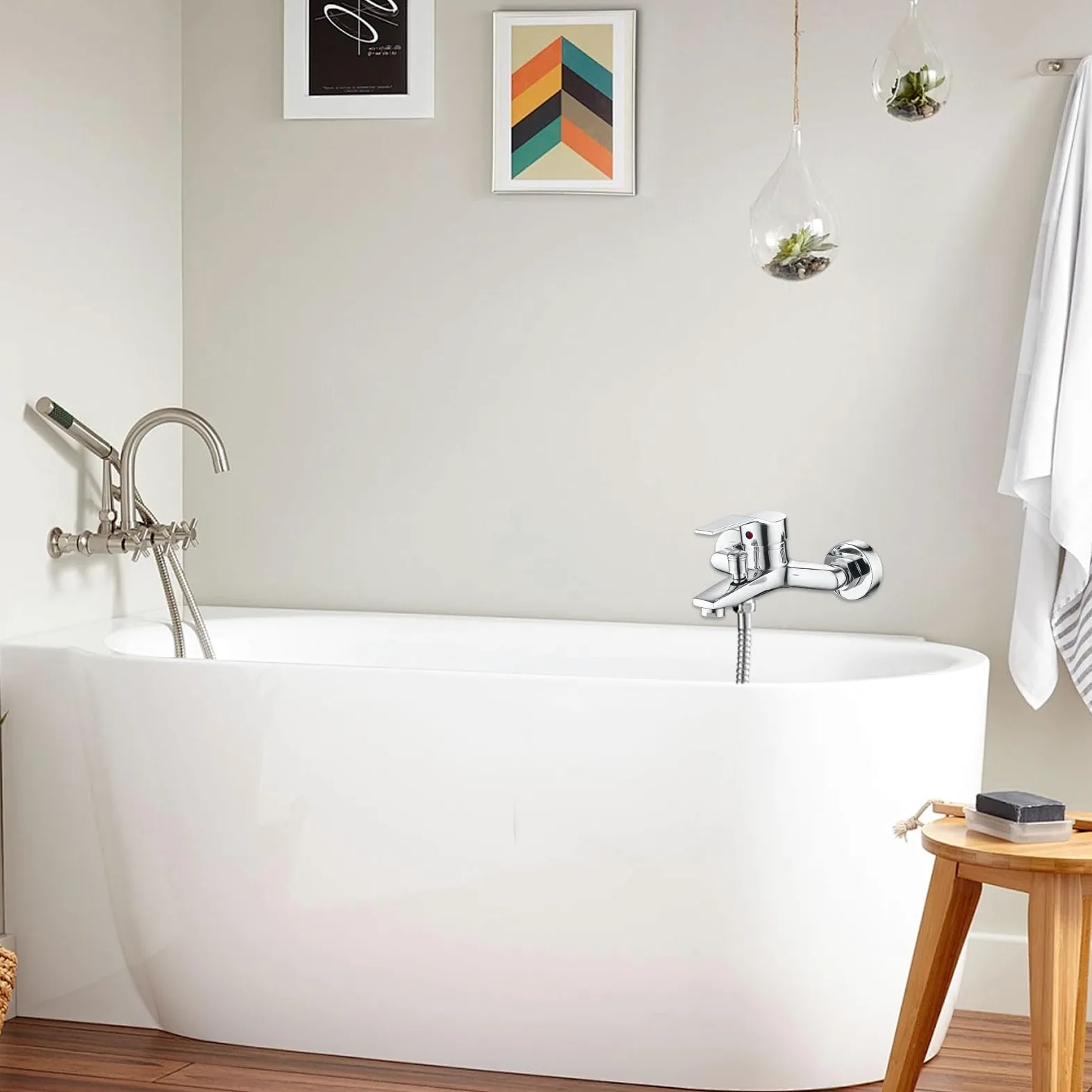 Kit Grifo Mezclador de Bañera, Grifo de Bañera Caliente y Frío con Accesorios de Montaje, Grifería para el Hogar y el Baño