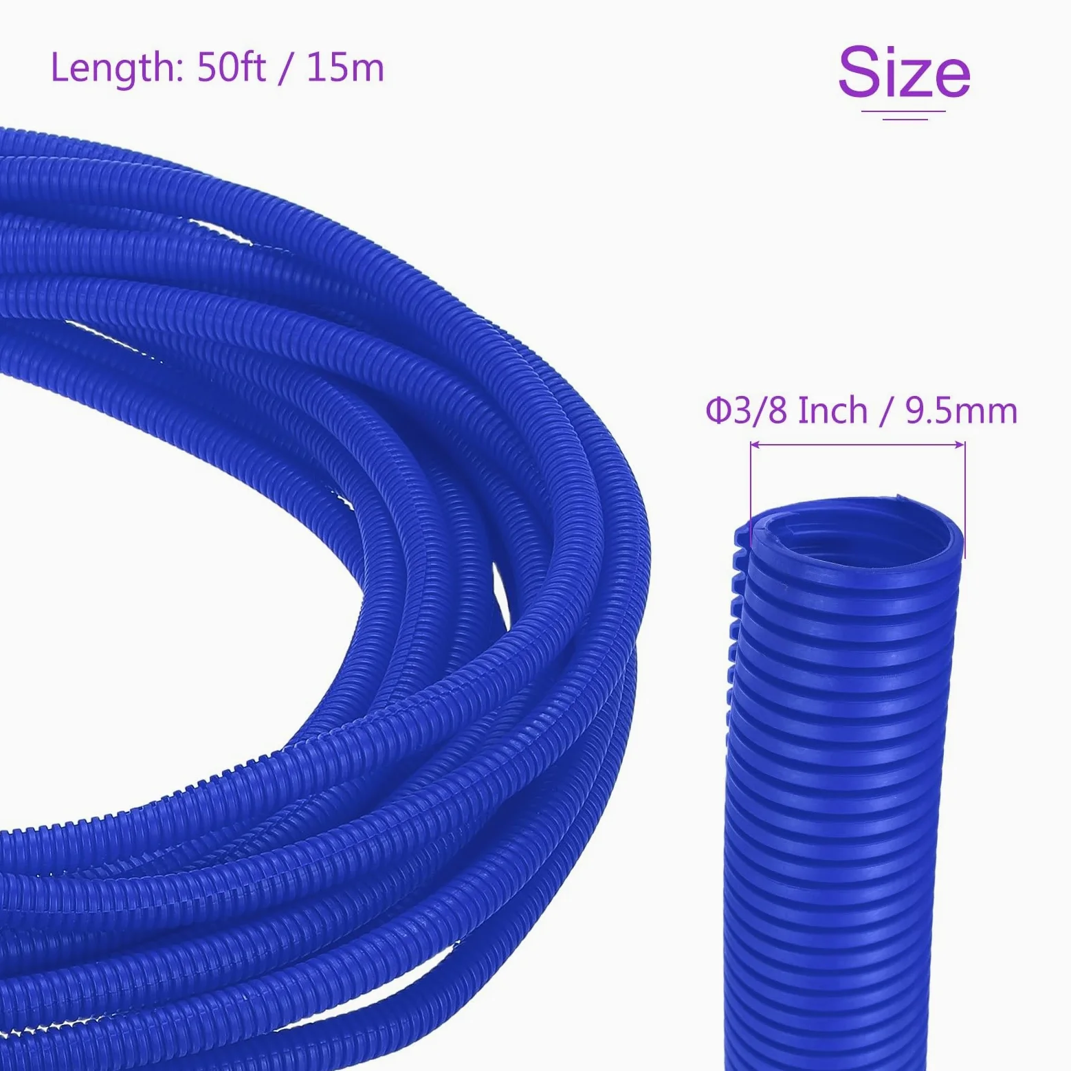 DMiotech 50ft Tubo De Cable Dividido 3/8 Pulgada, Protectores De Cable De Conduit Flexible para Mascotas para Oficina Hogar Jardín, Azul