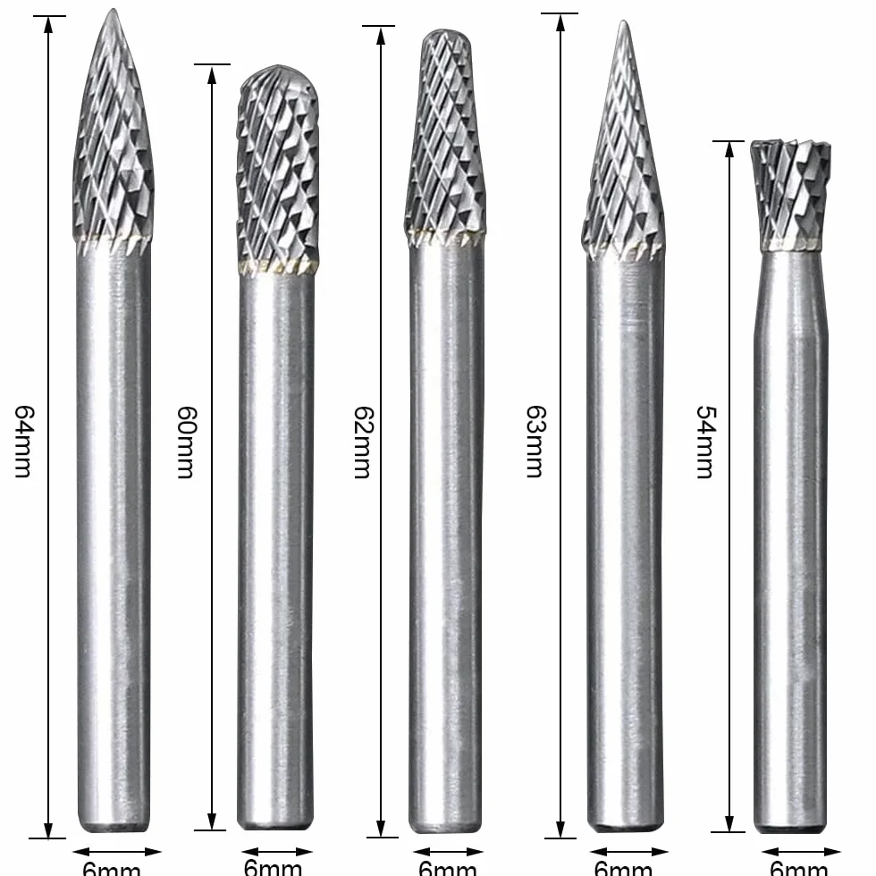 Juego de 10 fresas rotativas de carburo de tungsteno mango de 6 mm para Herramientas Rotativas Tallado Grabado Perforación Double Cut