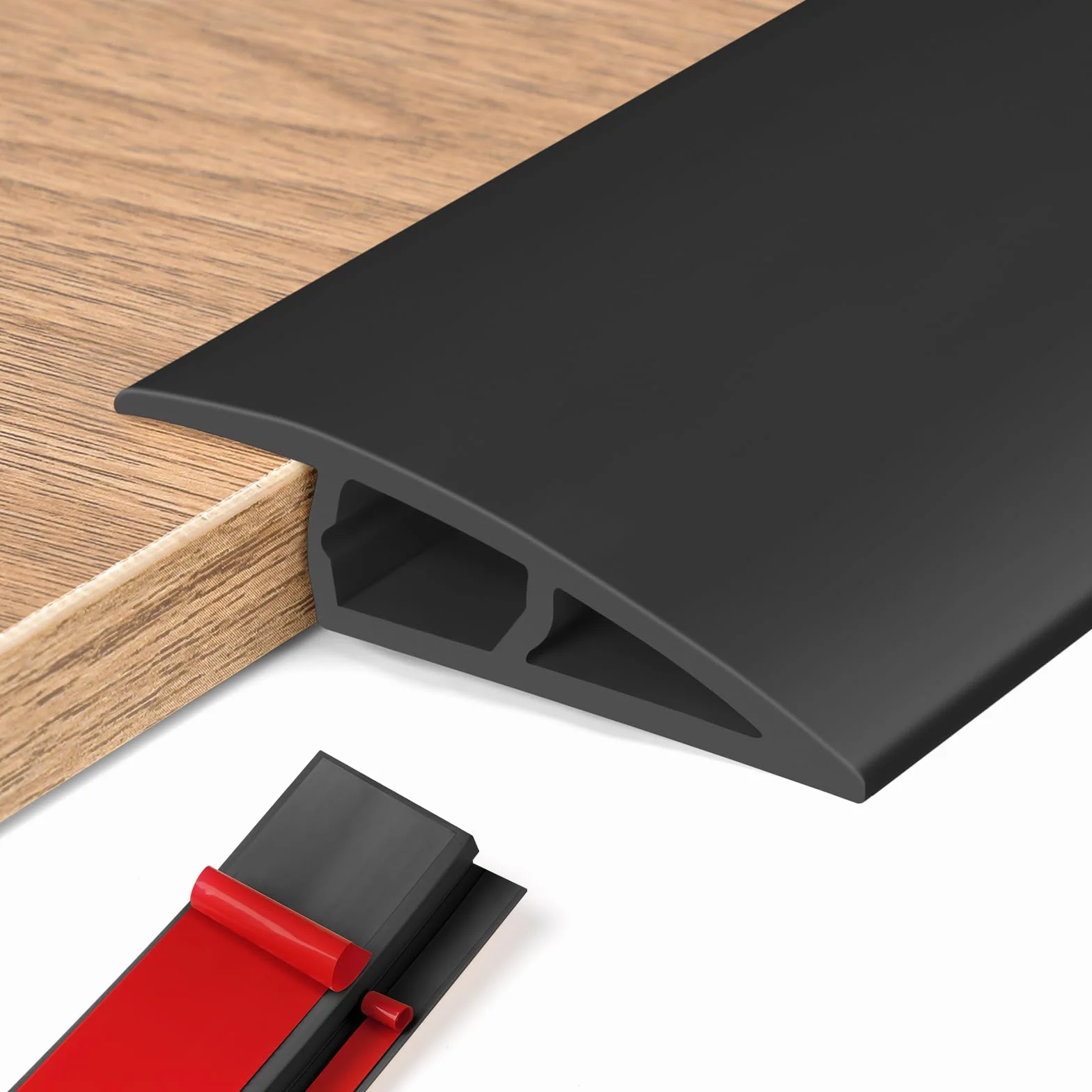 Perfil de Transición para Suelo PVC Tapajuntas Adhesivo Negro 10mm x 1m