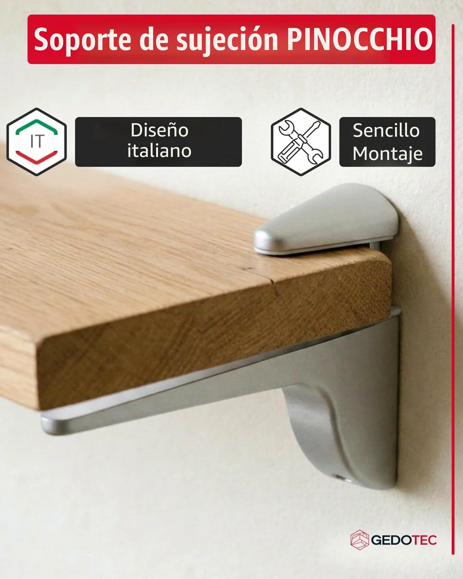 Gedotec Design Soporte de estante de vidrio - Plata mate | 2 piezas - soporte de estante de carga pesada | PINOCCHIO | estante de pared de metal | soporte de estante hasta 50 kg | soporte de estante