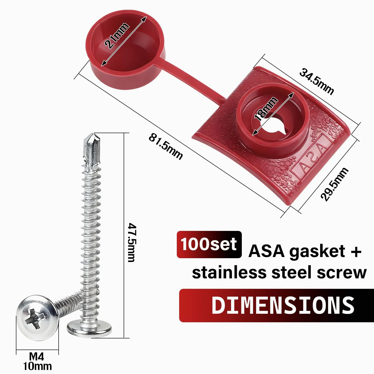 100 PCS Tornillos Autorroscante M4.8 x 45 mm Rojo para la Fijación de Tejados Ondulados, para Chapa Tejado y Paneles Ondulados para Tejado, Impermeable