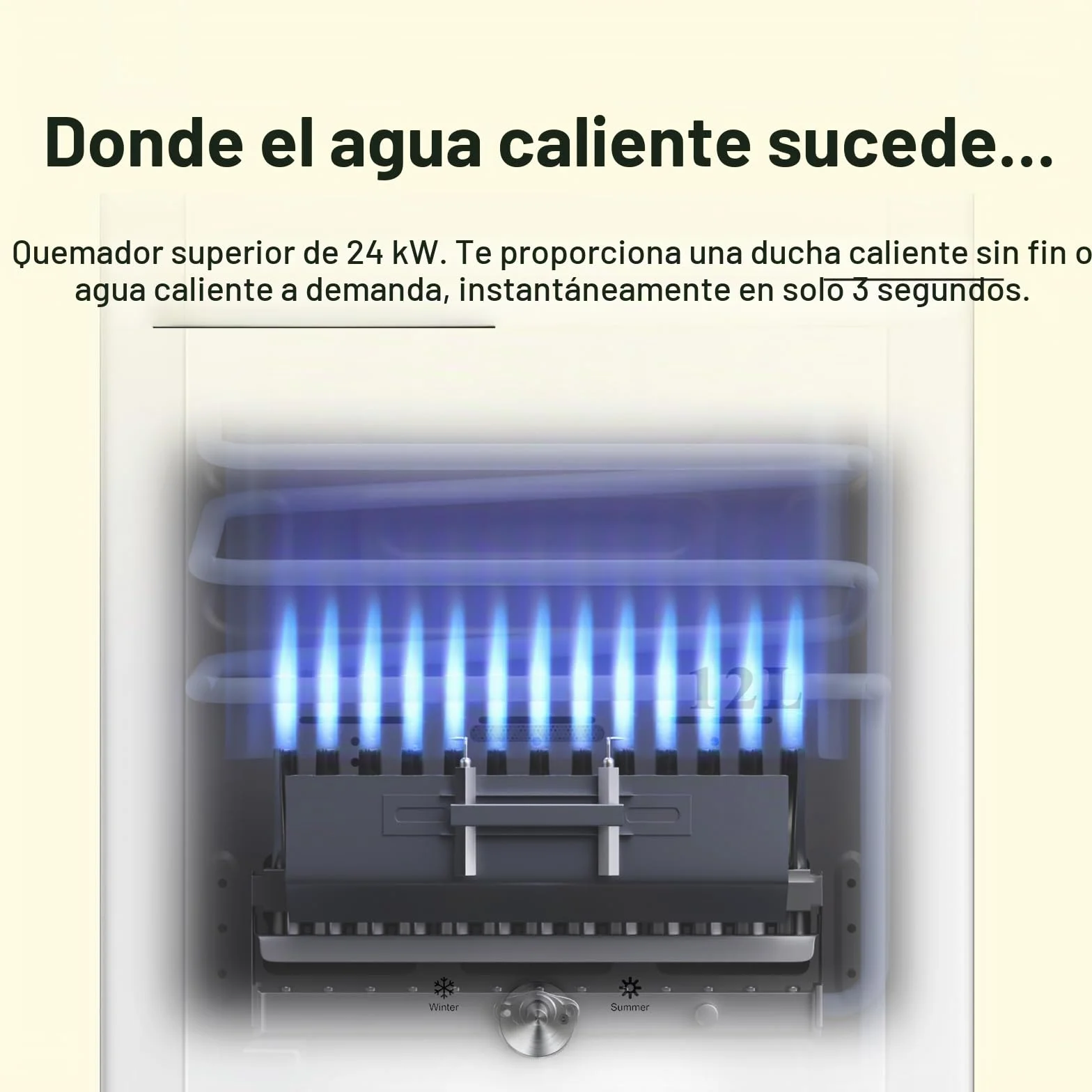 Xverycan Calentador de Agua Butano 12 LPM 24 KW Termo de Gas GLP Doble Encendido Baja Presión