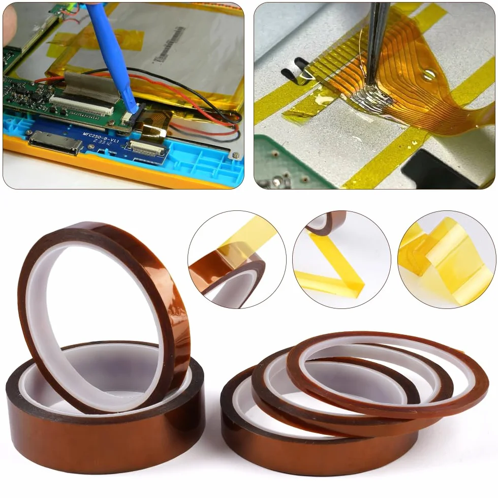 5 Piezas Cinta Termica Sublimacion,3/6/8/12/25mm x 33m Alta Temperatura Cinta,Cintas de Alta Temperatura para Impresora 3D,para Soldar,Electricidad,Enmascarar,Soldar y Sublimación (Marrón)
