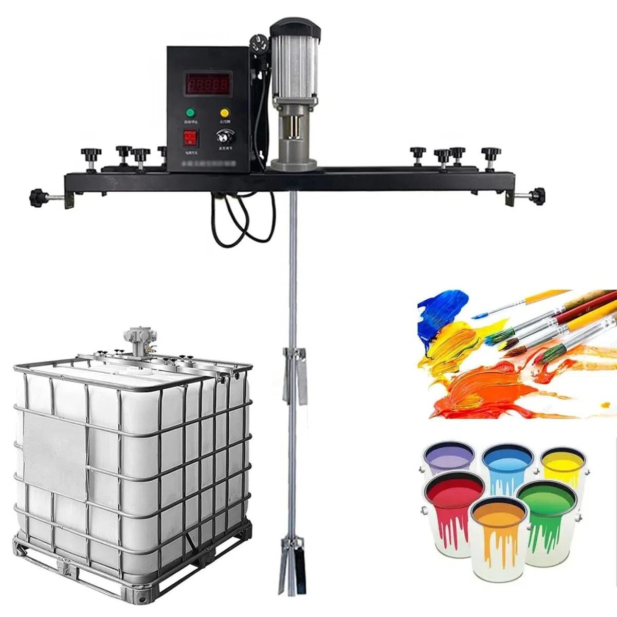 Mezclador de Pintura IBC 980W, agitador de Acero Inoxidable Ajustable de 720-1200mm con Impulsor, agitador de Tanque de Velocidad Variable para Recubrimiento, Pegamento, Mezcla de Cemento