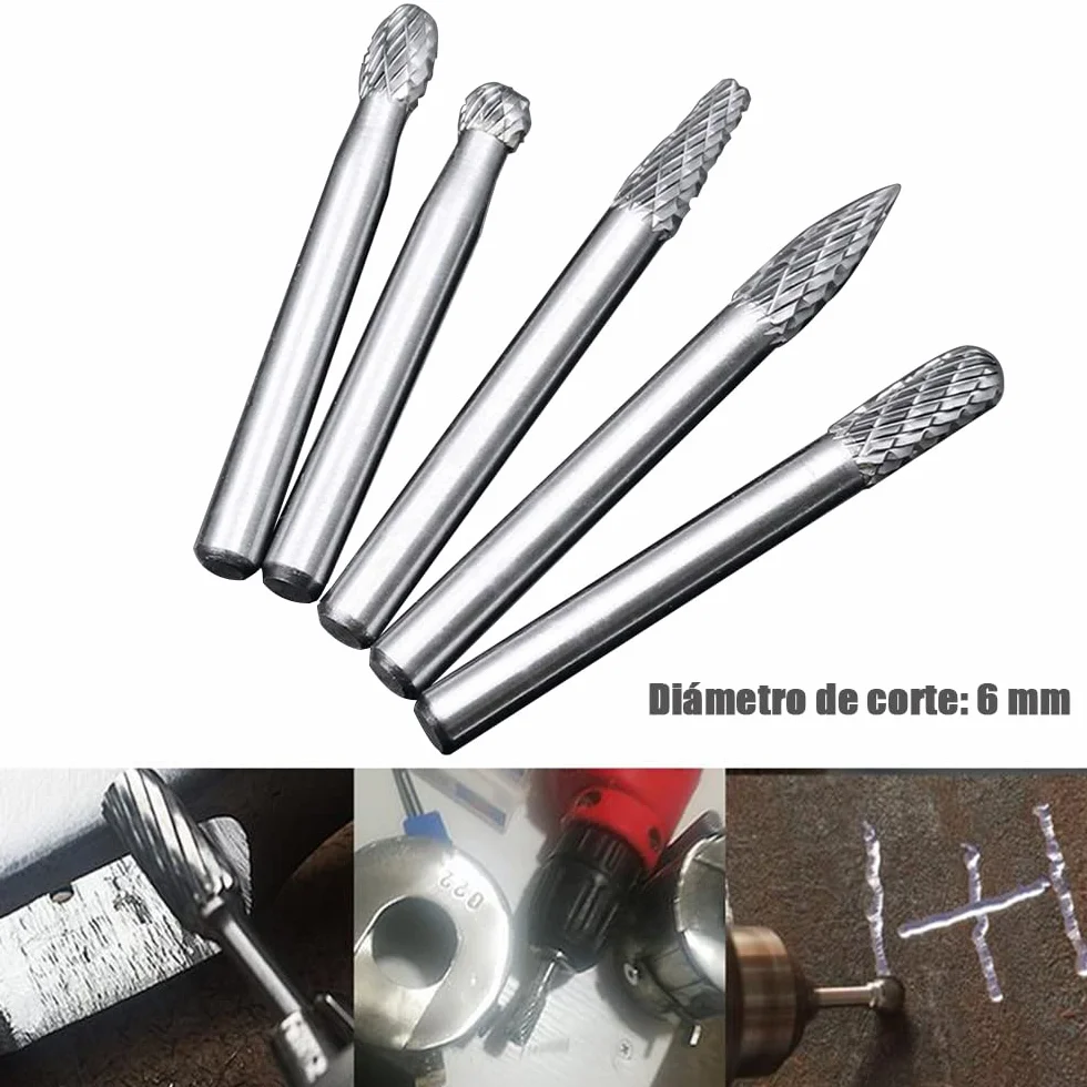 Juego de 10 fresas rotativas de carburo de tungsteno mango de 6 mm para Herramientas Rotativas Tallado Grabado Perforación Double Cut