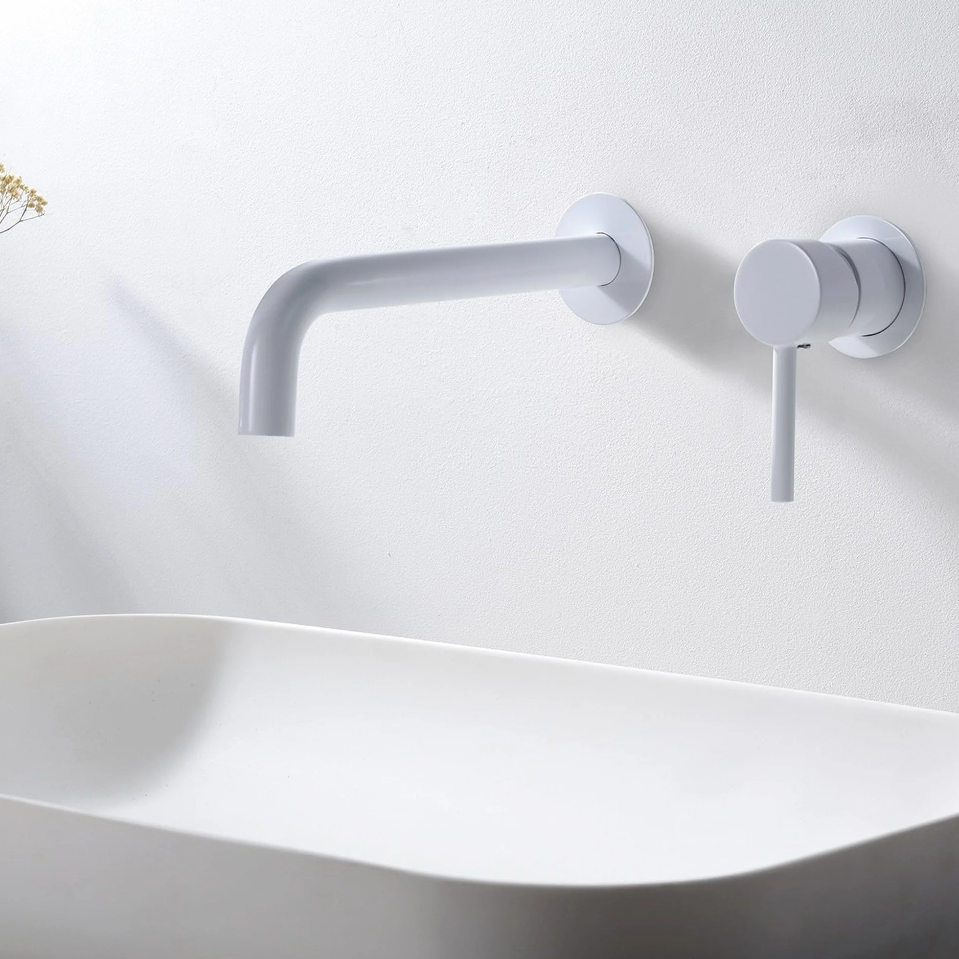 IMEX - Grifo Lavabo Empotrado | Grifo Empotrado Baño con Agua Fria y Caliente | Grifo Monomando Lavabo Pared con Ahorro de Agua | Serie Etna | Color Blanco Mate