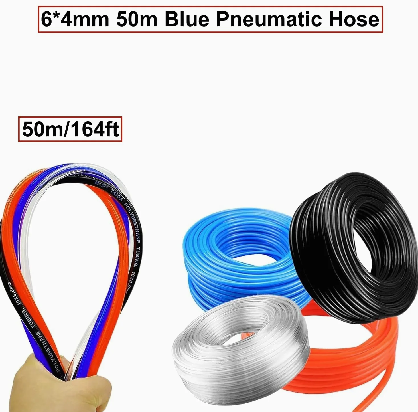50 Metros Manguera Neumática 6mm OD/4mm ID,Azul Tubo Compresor Aire.Poliuretano PU Manguera de Aire Tubo Kit para la línea de aire o tubería de transferencia de fluidos