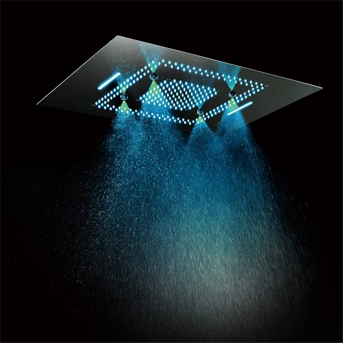 Juego de grifo termostático LED de ducha de acero inoxidable 304, cabezal de ducha de 60 x 80 cm, cascada, lluvia brumosa, juego de mezclador de ducha de baño de 3 funciones, cromado, control de