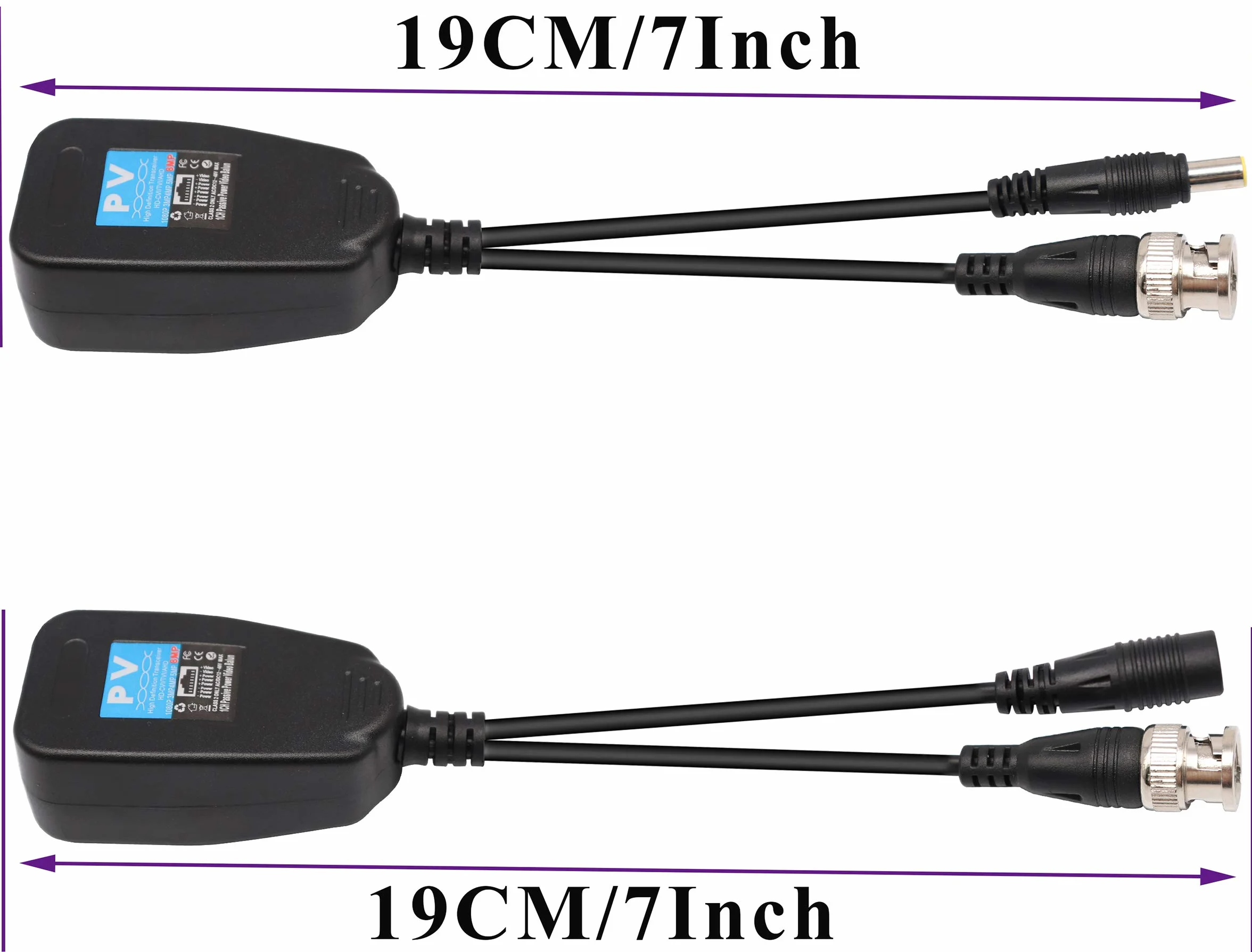 Balun HD BNC a RJ45 Video Transceptor Pasivo HD-CVI/TVI/AHD/CVBS con Conector de Alimentación para 1080P 3MP 4MP 5MP 8MP CCTV Seguridad DVR Sistema de Cámara Vigilancia(4 Pares-19CM)