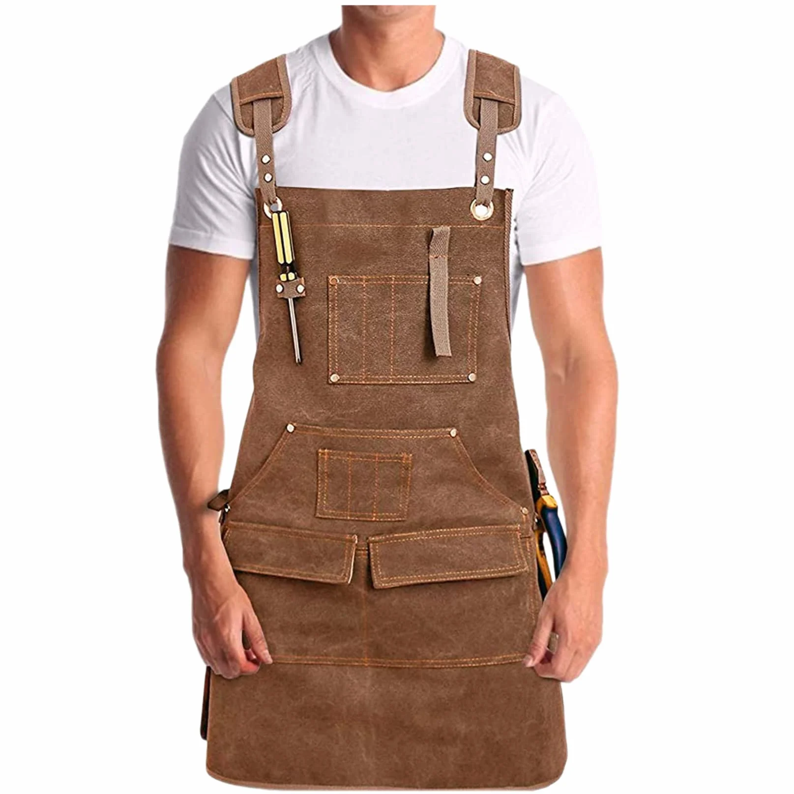Delantal para Carpintero,Delantal de Trabajo con Bolsillos,Delantal Vaquera Hombre Delantales Barbacoa Lona Vaquera Para Hombres, Ajustable de M a XXL para Carpintería Soldadura Mujer Hombre