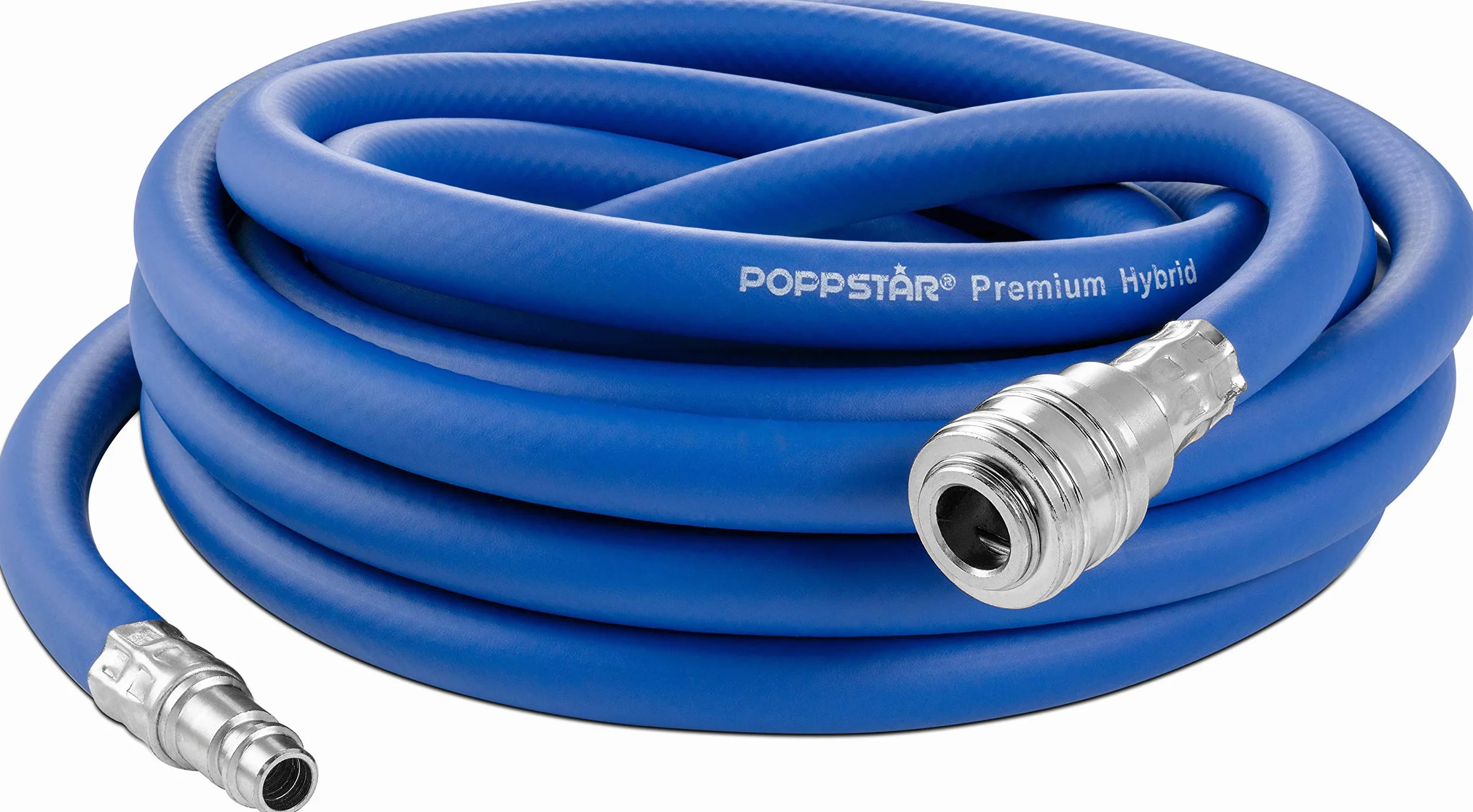 Poppstar Manguera Compresor Aire 5m (PVC híbrido con tejido, diámetro interior 9,2mm con acoplamiento rápido y conector de manguera), hasta 20 bar, azul