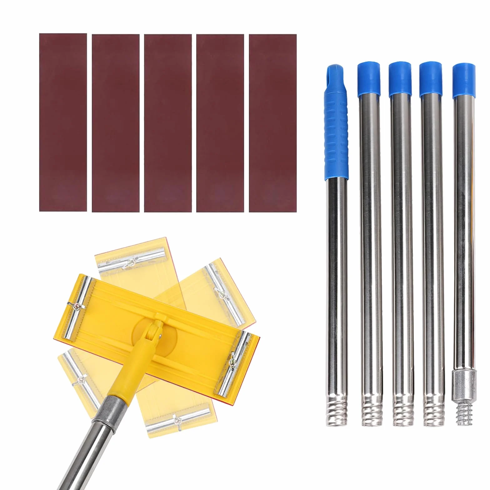 Cabezal de lijadora de poste giratorio resistente, lijado de pared y techo con poste de extensión y 5 piezas de papel de lija, para un lijado rápido y productivo de pisos, pared y techo