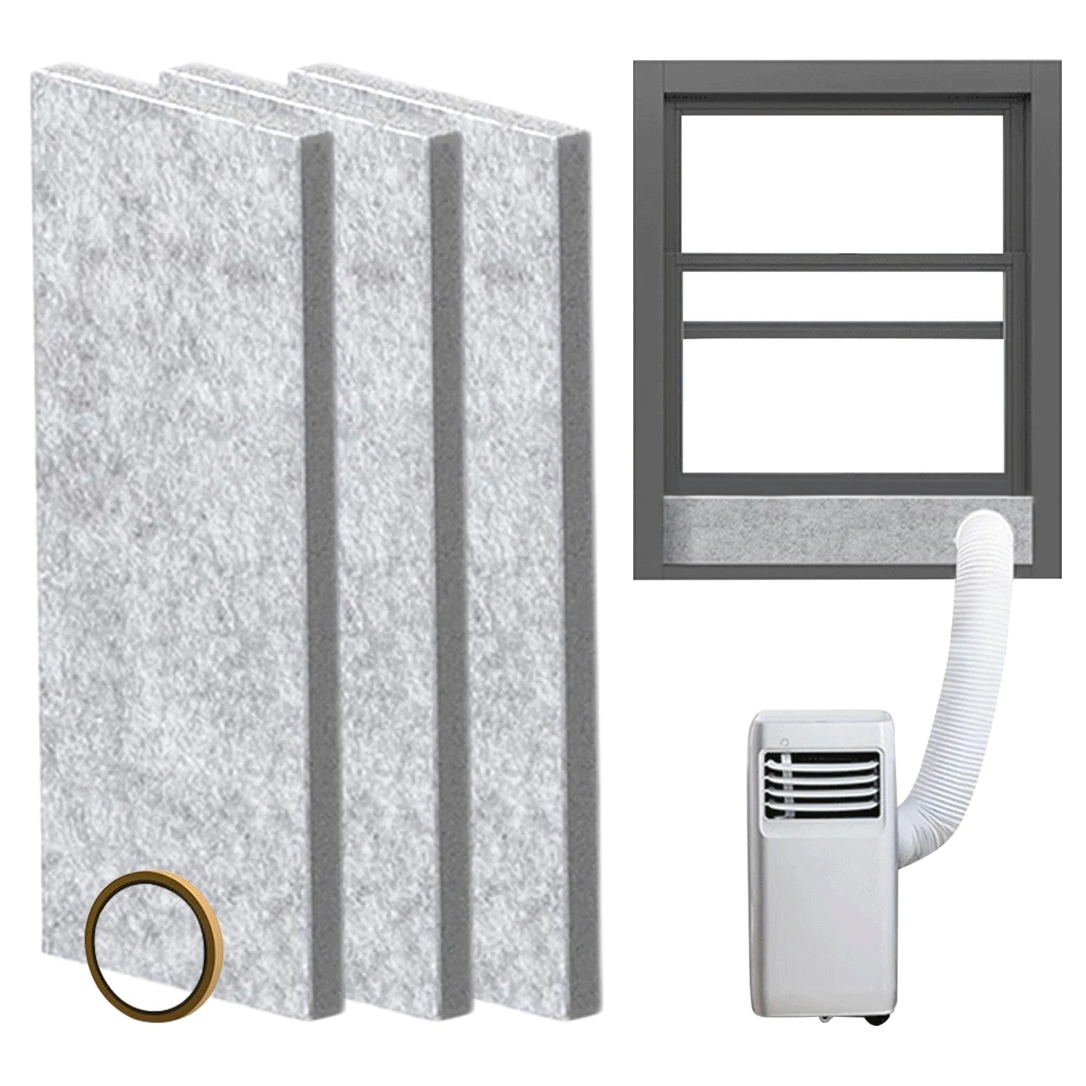 Juego de juntas de ventana – Placa de espuma aislante lateral de 42 cm | Kit de ventana universal portátil para aire acondicionado móvil | Cremallera autoadhesiva de 400 cm de largo, ventilación de CA