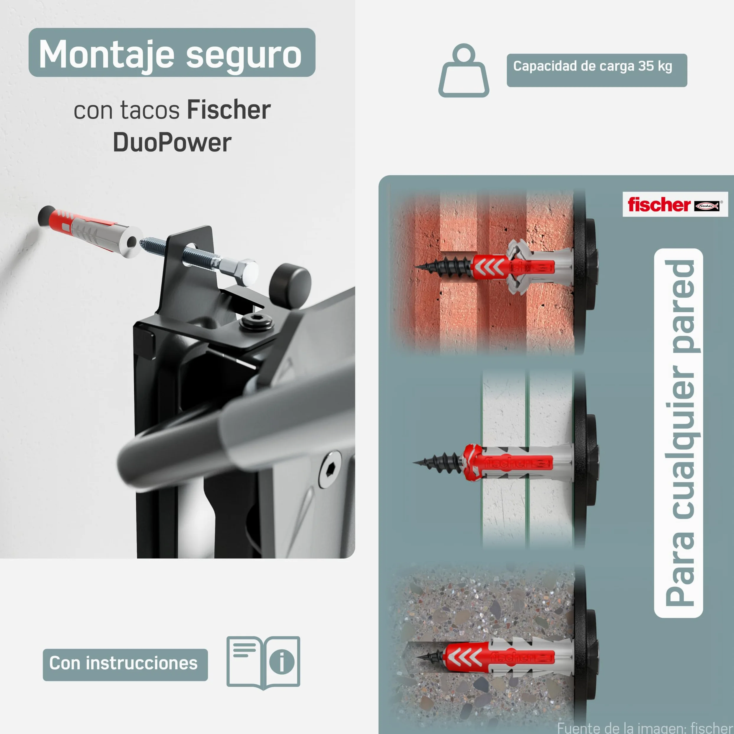 Borgen Soporte Bicicleta Pared Giratorio hasta 35 kg – Soporte Bici Vertical Ahorra Espacio – Incl. Tacos Fischer DuoPower para Montaje Seguro – Embalaje sin plástico