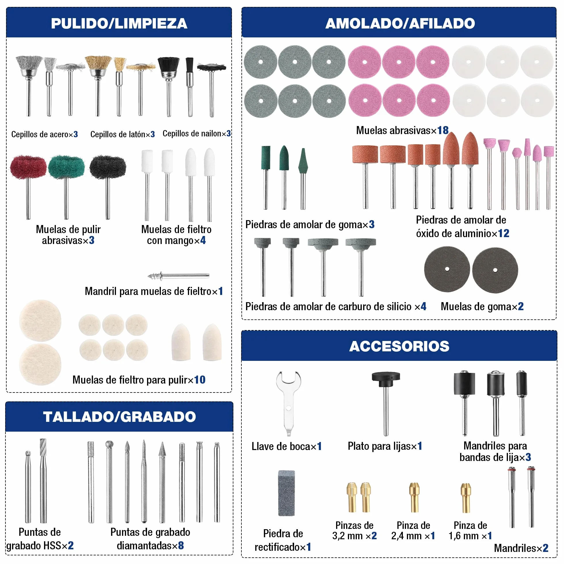WORKPRO Kit de 698 Accesorios Multifunción para Herramienta Rotativa Dremel u Otro, Juego de Brocas de Herramienta Giratorias para Cortar, Lijar, Moler, Tallar, Pulir, Taladrar y Grabar