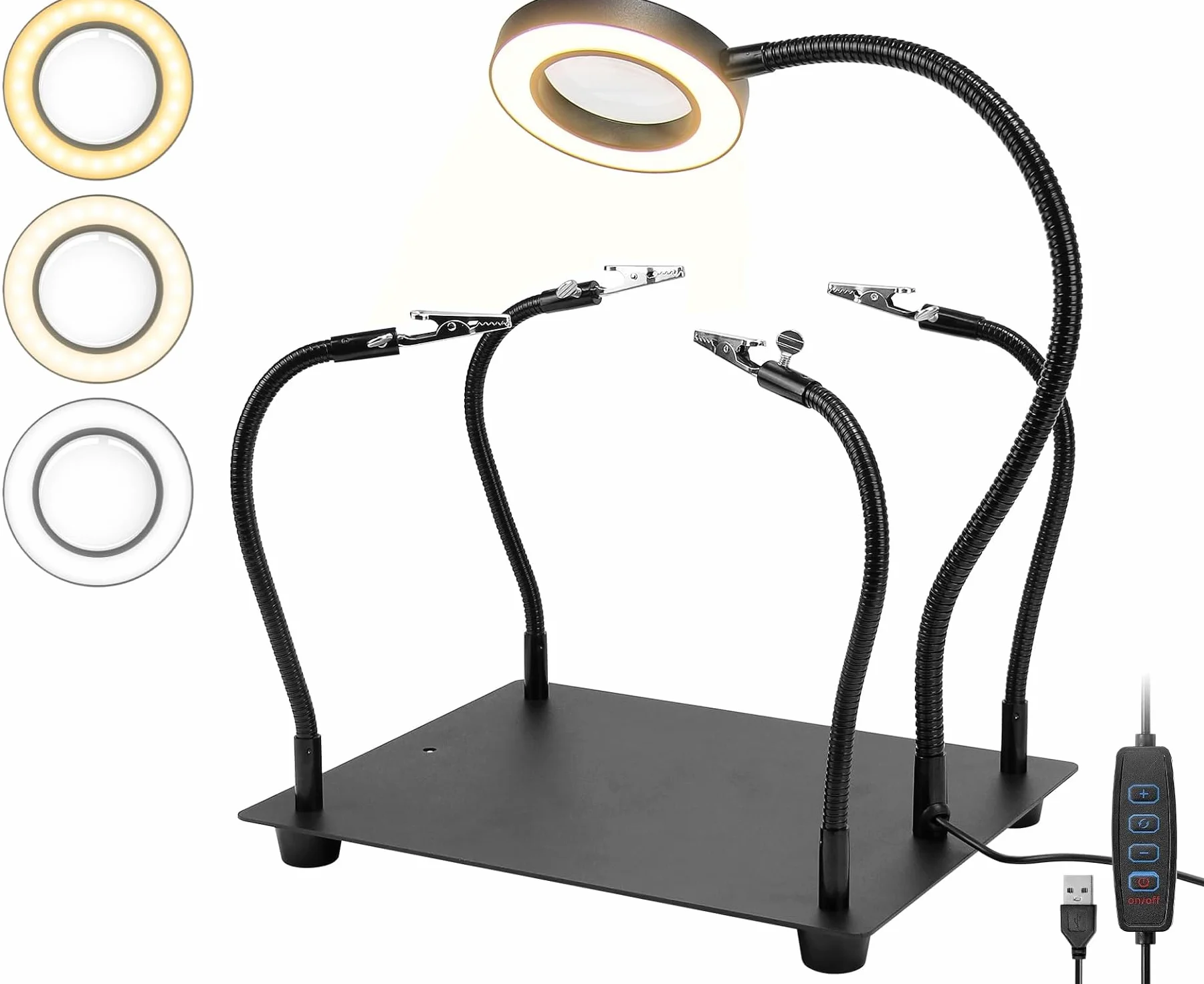 Tercera mano para soldar, ayuda de soldadura Tercera mano con luz de lupa 6X, estación de soldadura con 4 brazos flexibles y lupa con lámpara LED, ayuda de soldadura para soldadores, fabricantes de