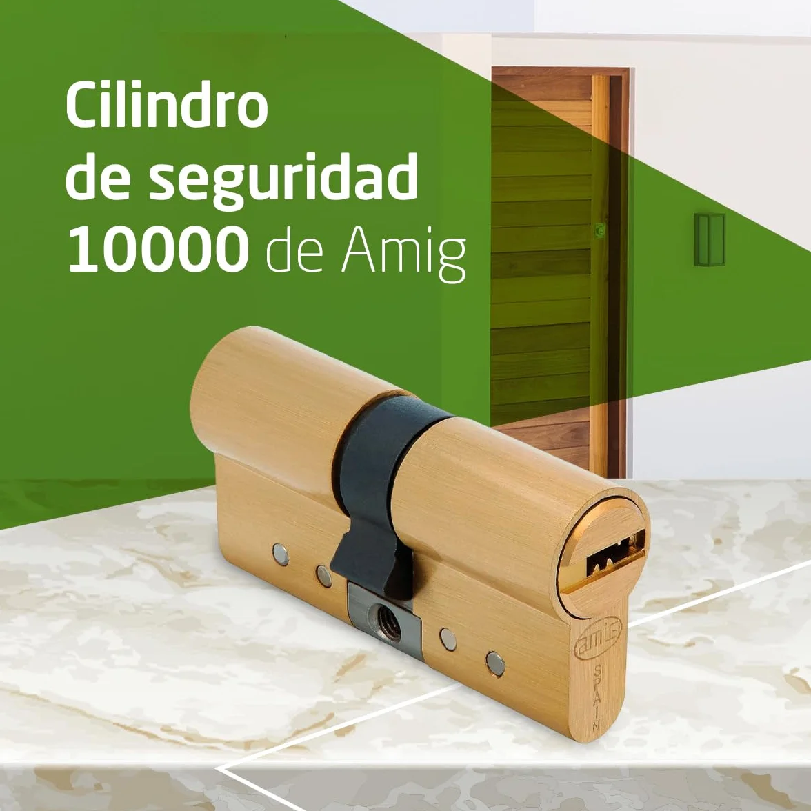 Amig - Cilindro de seguridad - Cerradura para puertas - Antiganzúa y Antibumping - Bombín Antiextracción y Antirotura - Incluye 5 llaves - Dorado mate - Medidas: 70 (30-40) mm