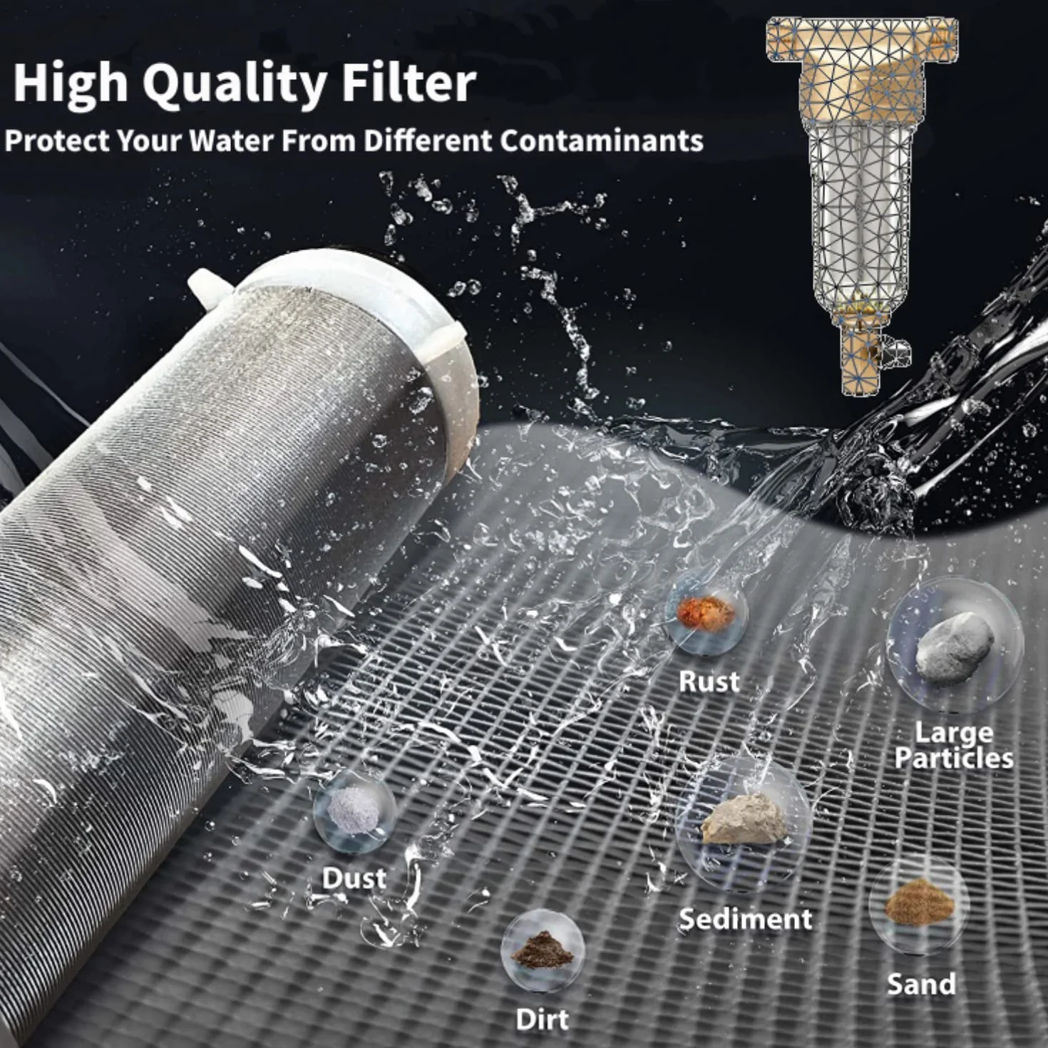 Prefiltro de Agua de Sedimentos Giratorio Purificador Reutilizable, Filtro Agua Entrada General Agua con Llaves y Tubo de Alcantarillado, Filtro de Agua Para Casa de ÓSmosis (3/4" Rosca Macho)