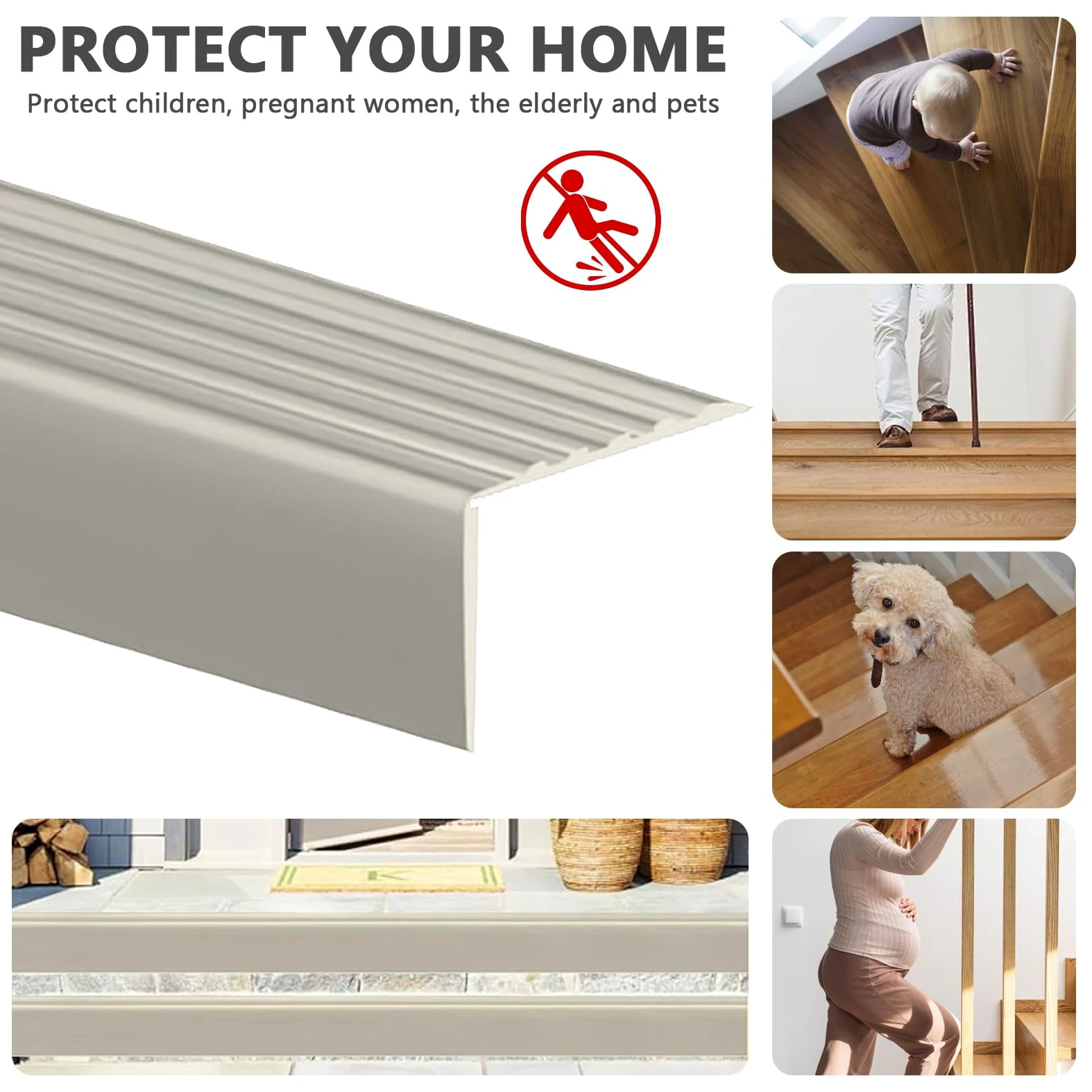 Perfil de borde de escalera autoadhesivo, 500x9.5cm de PVC, perfil de protección para escaleras, antideslizante, impermeable, en forma de L, para exteriores e interiores