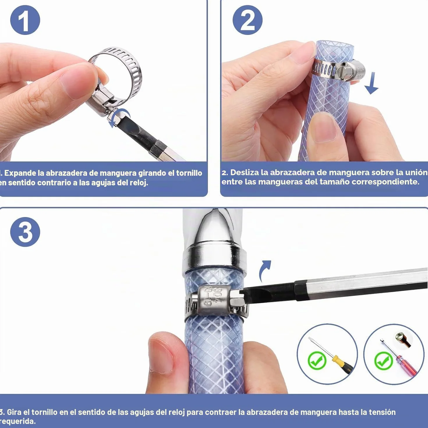 Abrazaderas de Tubería Acero Inoxidable 304, Juego de Abrazaderas de Manguera Ajustables 8-44 mm, 101 Piezas