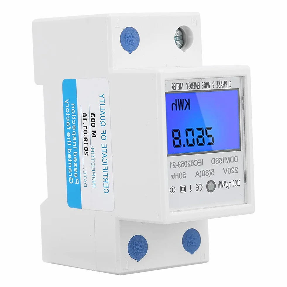 Contador de Energía Digital, 5-80A DDM15SD LCD Luz de Fondo Pantalla Digital Medidor de KWh de Energía Electrónica Monofásico