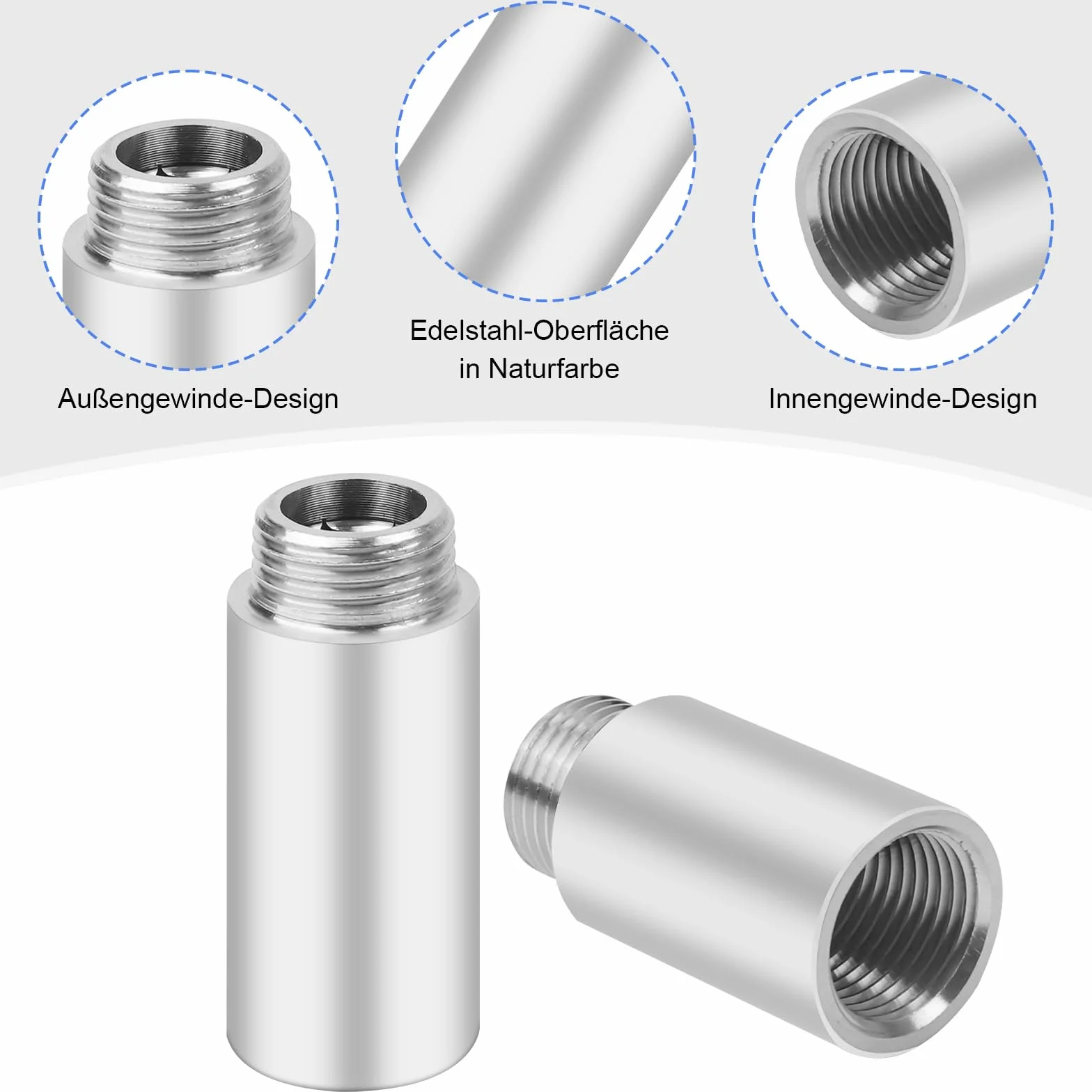 2 extensiones de grifo de 1/2 pulgadas de 80 mm de acero inoxidable, extensión de cabezal de ducha, extensión de conexión de agua para grifos, válvulas angulares y cabezales de ducha