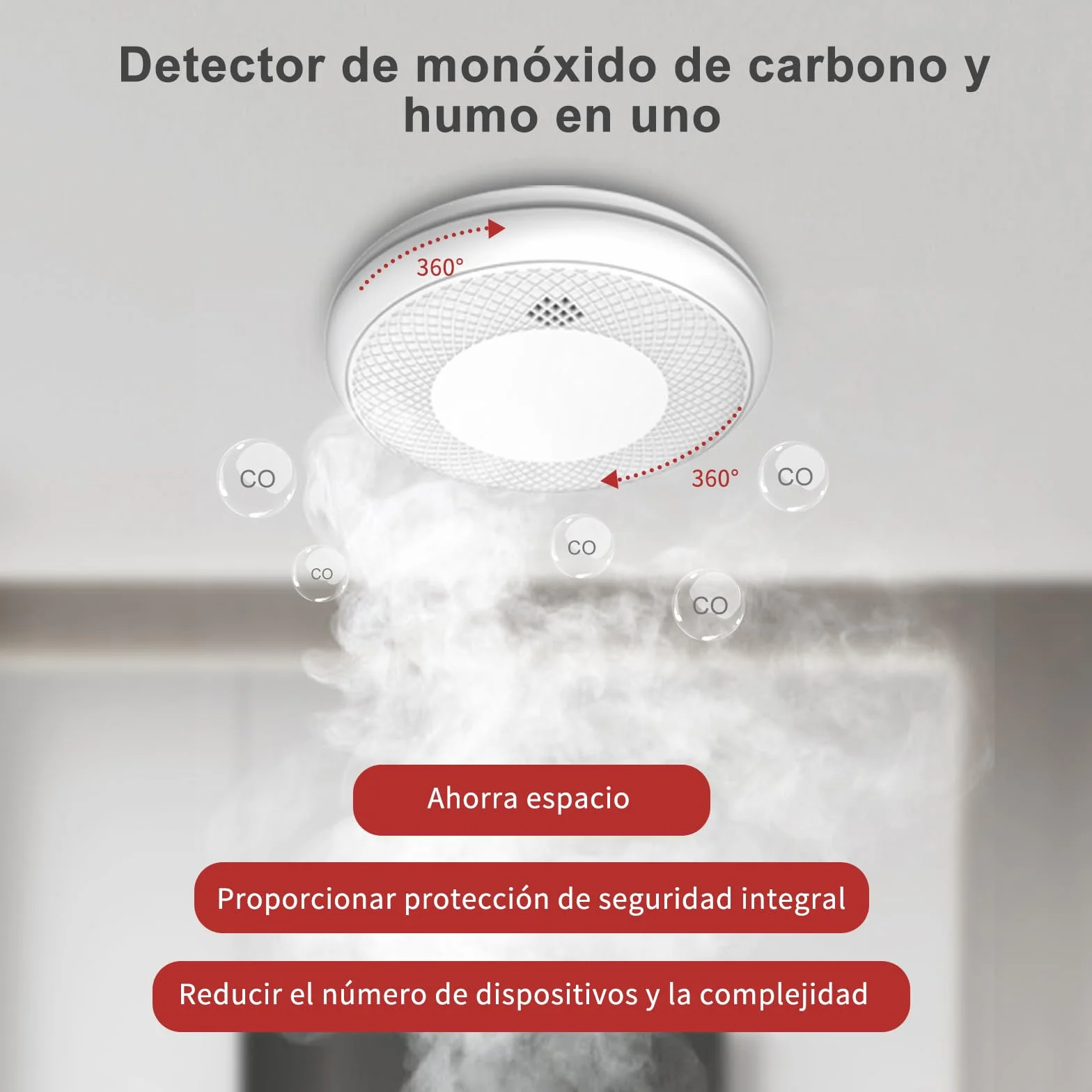 RUNIDUR Detector Combinado de Humo y CO, Detector de Humo de Monóxido de Carbono Independiente, Sensor Preciso con Batería de 10 Años, Botón de Prueba, 1 Pieza