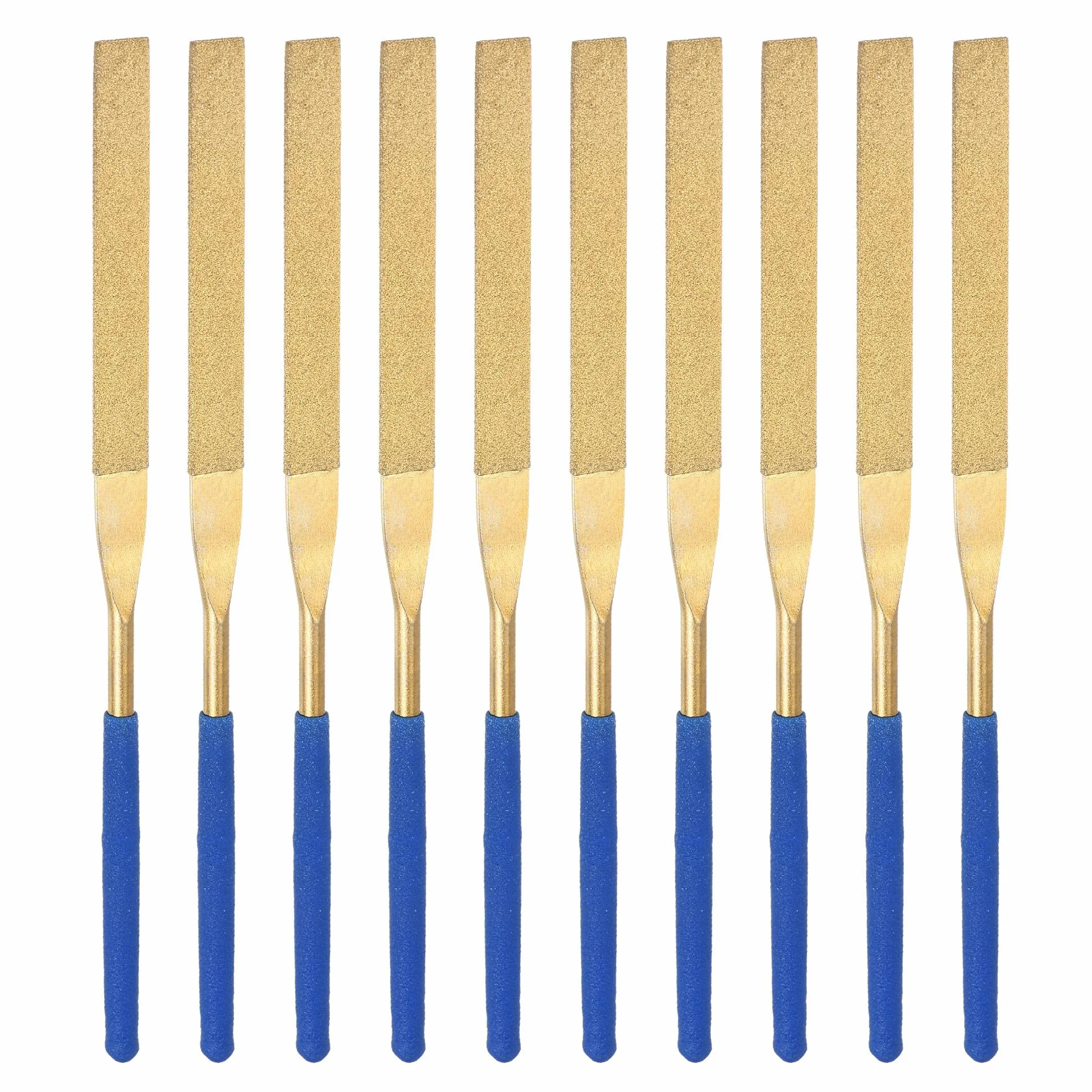 sourcing map Diamante Aguja Lima Juego 5mm X 180mm, Planas Limas Titanio Recubierto Herramientas para Metal Madera Piedra Vidrio, 10 Piezas