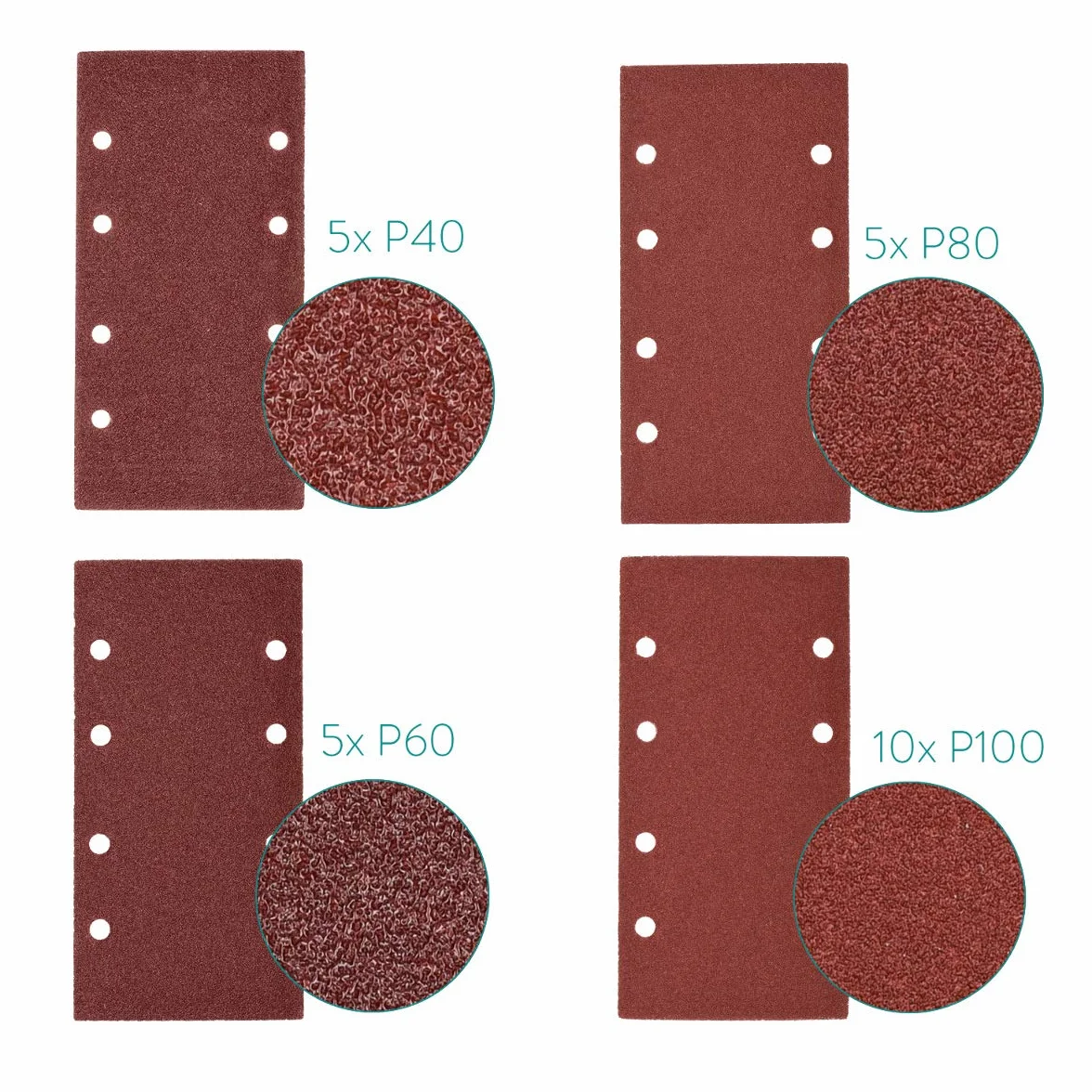 Navaris Set de 25x papel de lija - Papeles de lija para lijadora rectangular de banda de 93 x 187 MM - 10 unidades de grano P100 y 5 de P40 P60 P80