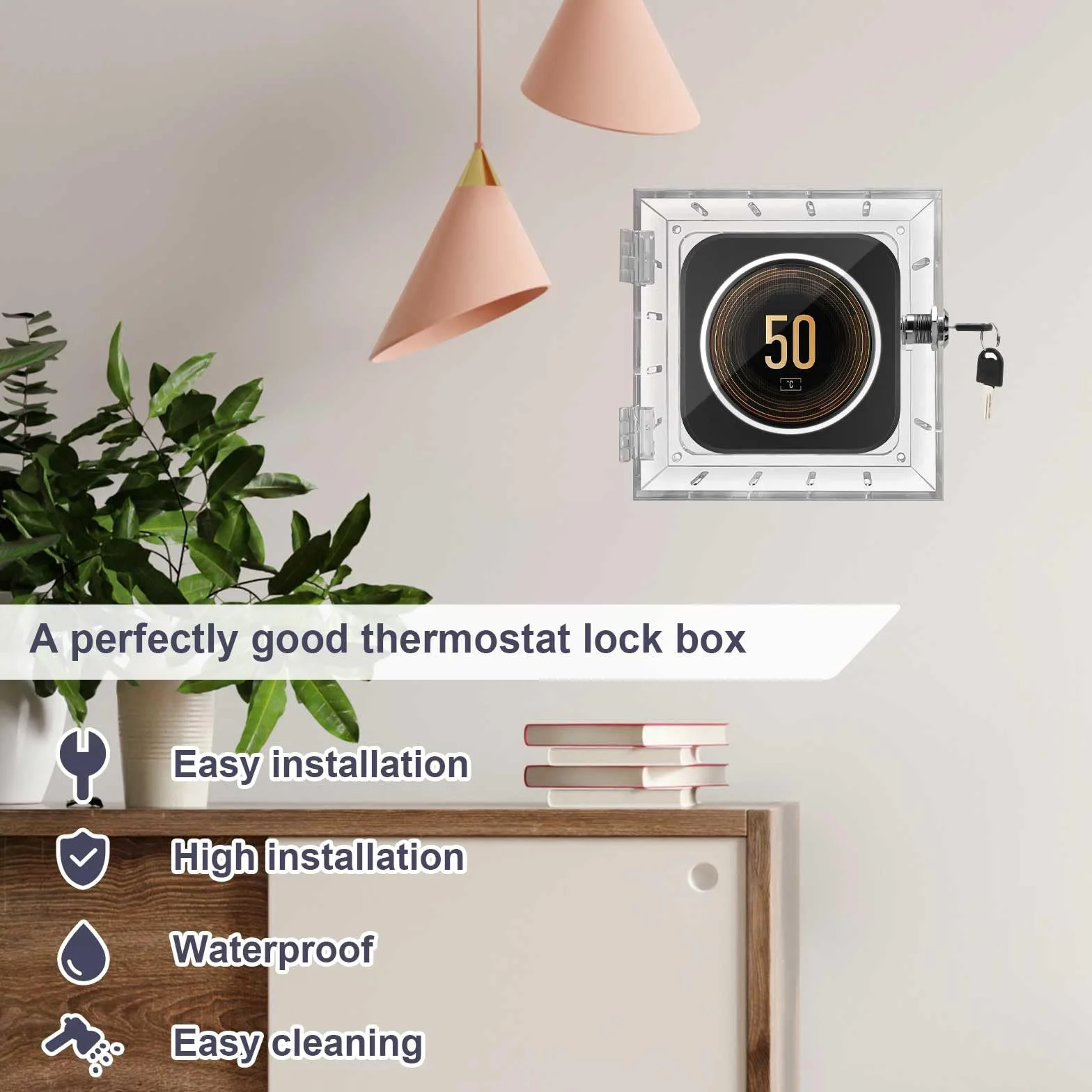 2 Piezas Caja de Bloqueo de Termostato con Cerradura y 2 Llave, 12x14.3x4.5cm Acrílico Transparente Protector de Termostato Universal, Cubierta Termostato Pared para Hogar Dormitorio Restaurantes