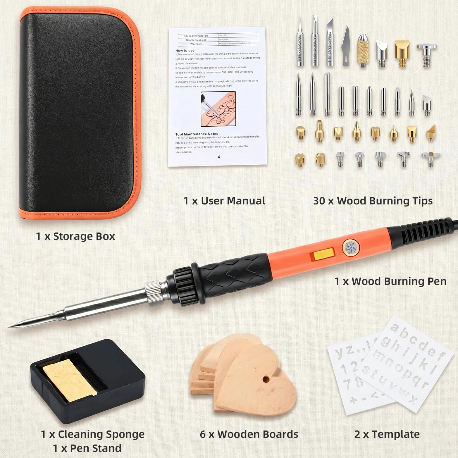 Carehabi Kit de Pirograbado para Madera, Soldador Pirograbador con Temperatura Ajustable 200℃-450℃, Lápiz Térmico para Madera, Cuero, Grabado y Soldadura, Kit de Regalo DIY para Manualidades y Pirogra