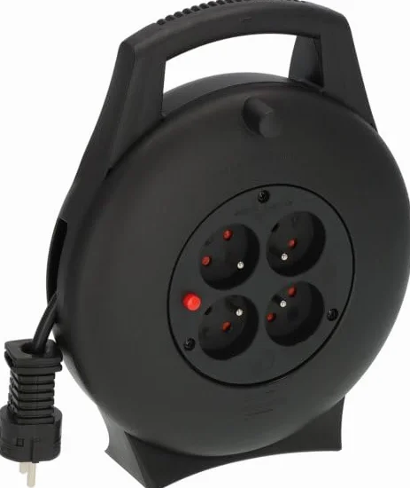 Brennenstuhl Vario Line - Carrete eléctrico (4 veces/mini alargador de cable interior para el hogar, 10 m de cable, Made in Germany) negro
