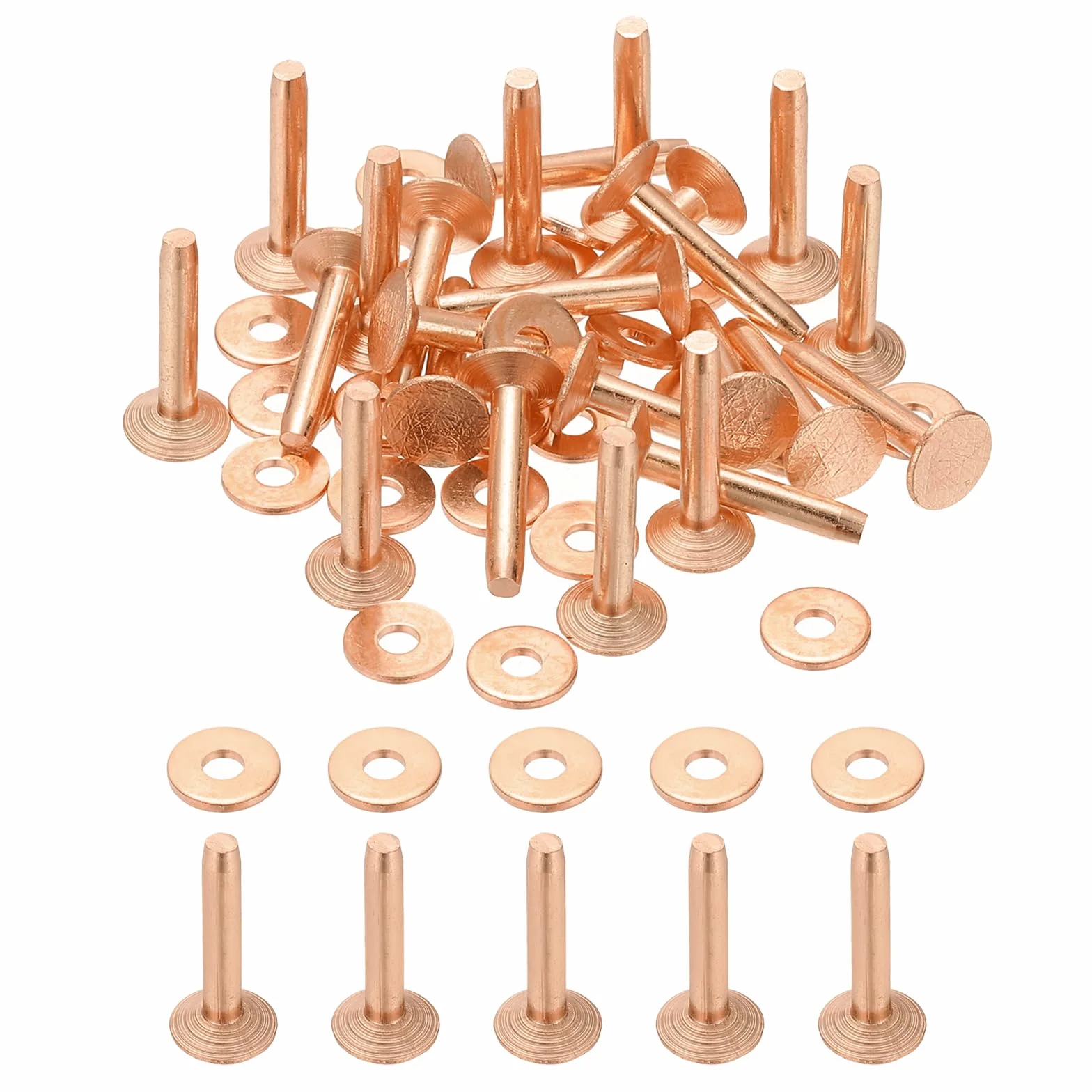 PATIKIL Remaches y rebabas de cuero de 9 x 3,3 x 19 mm, 100 juegos de remaches y arandelas de cuero, cierres de cobre, pernos prisioneros metálicos artesanías collares y manualidades.
