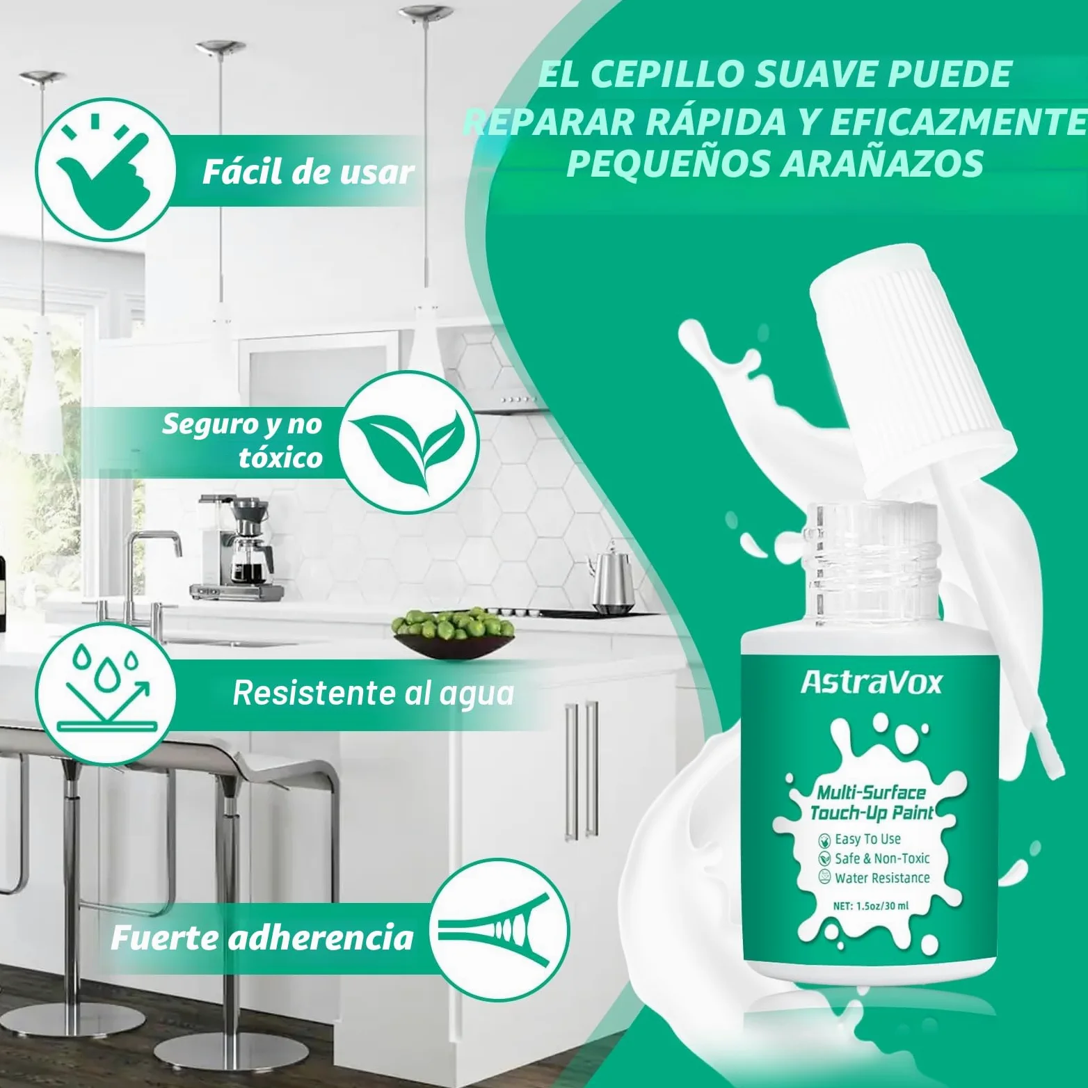 AstraVox pintura bañera, multisuperficie para esmalte, muebles, electrodomésticos, azulejos, baños, reparación de rayones en interiores y exteriores, impermeable, fácil de usar (semibrillante)