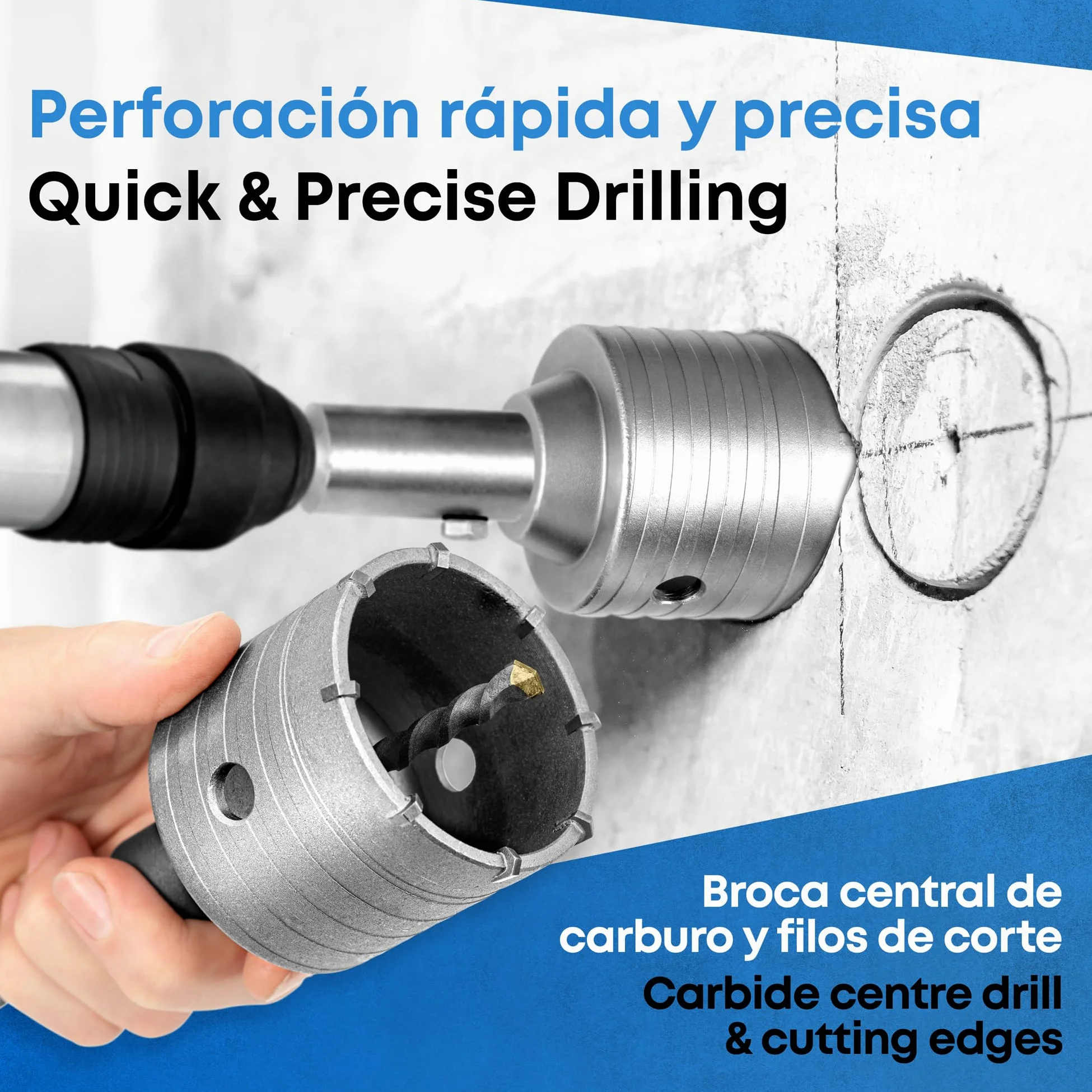 Broca de núcleo - Kit de sierra de agujero de 82 mm para hormigón, ladrillo y mampostería de piedra - Broca hueca circular con central de carburo y vástago SDS Plus