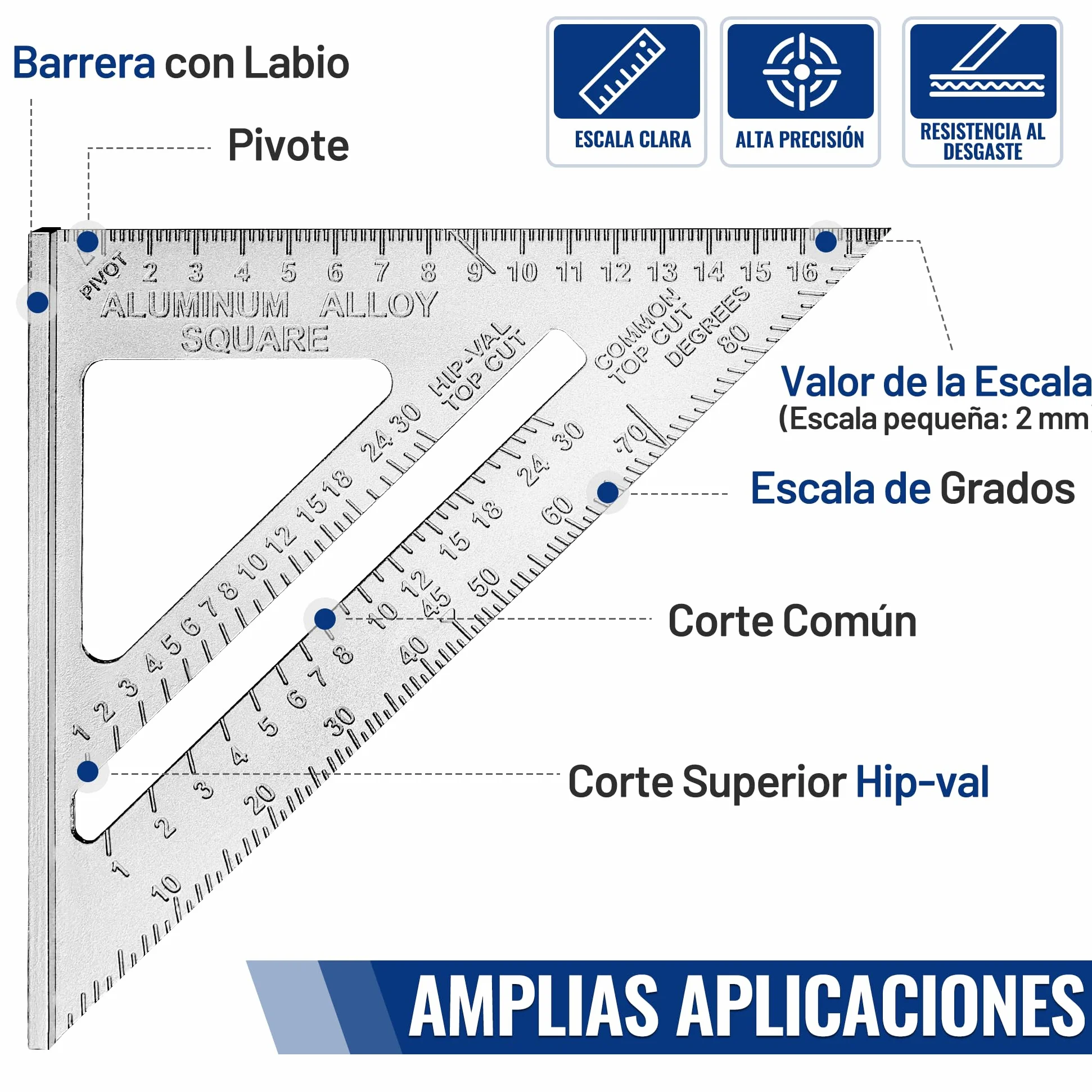 WORKPRO Escuadra de Carpintería 180mm, Regla de Triángulo, Herramienta de Medición para Carpintero, Escuadras para Carpintería Métrica, Cuadrado de Carpintero de Aleación de Aluminio