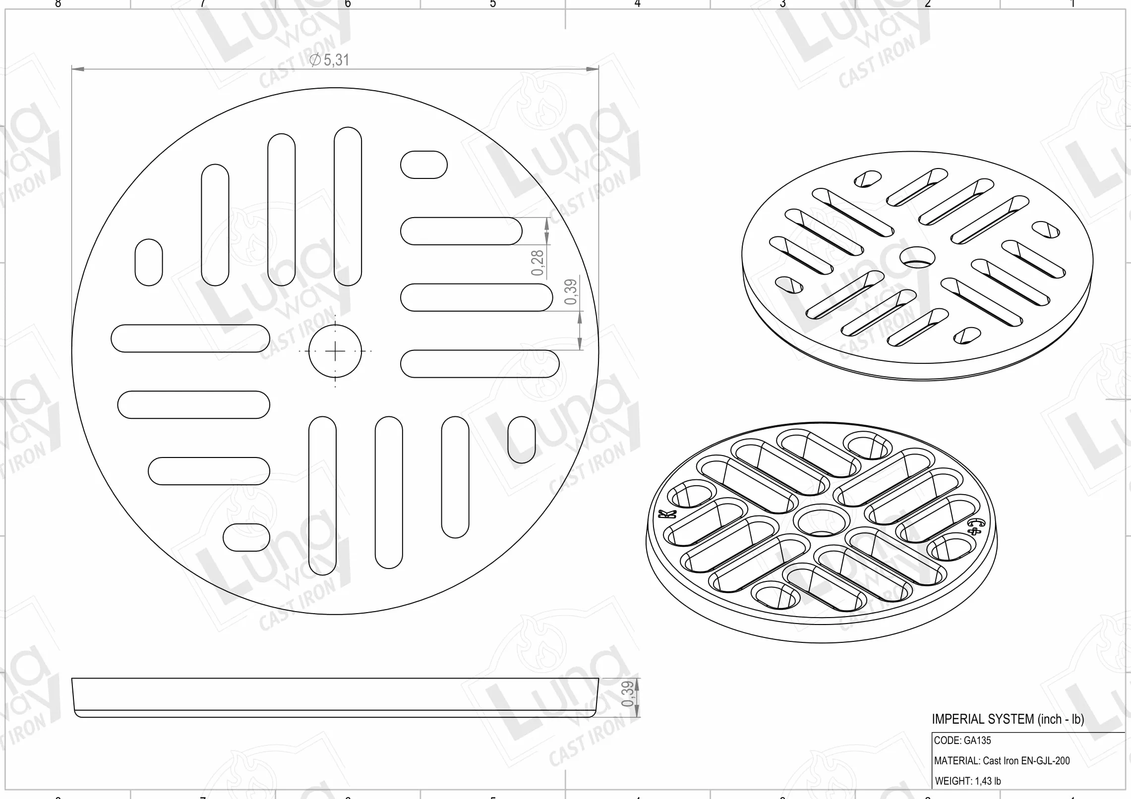Rejilla de ceniza de hierro fundido circular | Reemplazo universal para estufas de madera, chimeneas y hornos | Grosor 1 cm, Ventilación optimizada | Diámetro 13,5 cm
