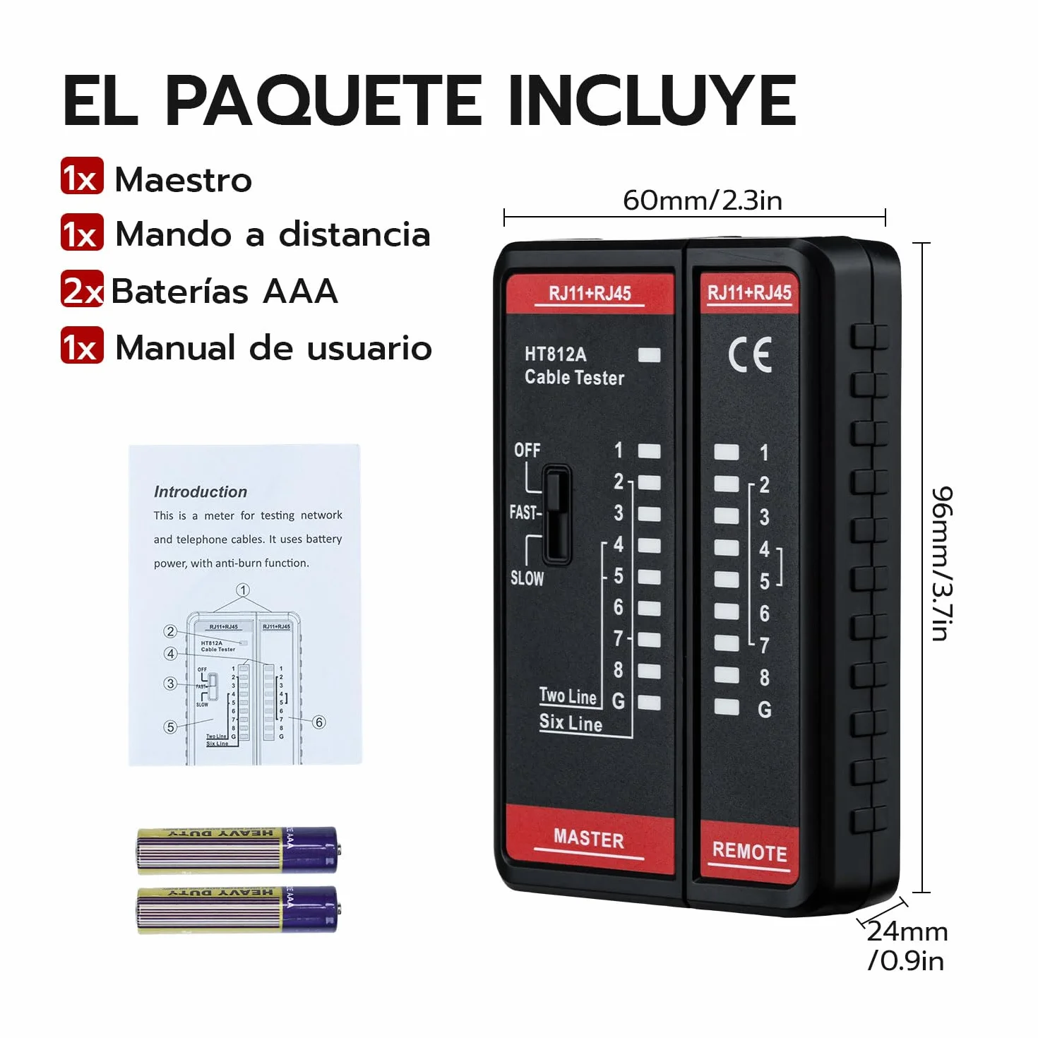Mcbazel Comprobador de Cables de Red RJ11 RJ45, Tester LAN para CAT6A CAT6 CAT5E CAT5