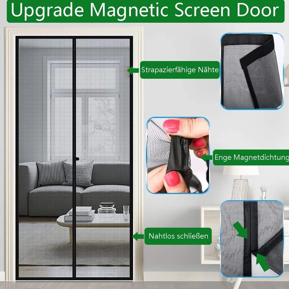 Panngu Fliegengitter Balkontür Magnet 70x185cm Verstärkt Fliegenvorhang Terrassentür Magnete Türe Ohne Bohren Fliegennetz Balkon Insektenschutz Tür Magnetische Moskitonetz Vorhang Weiß
