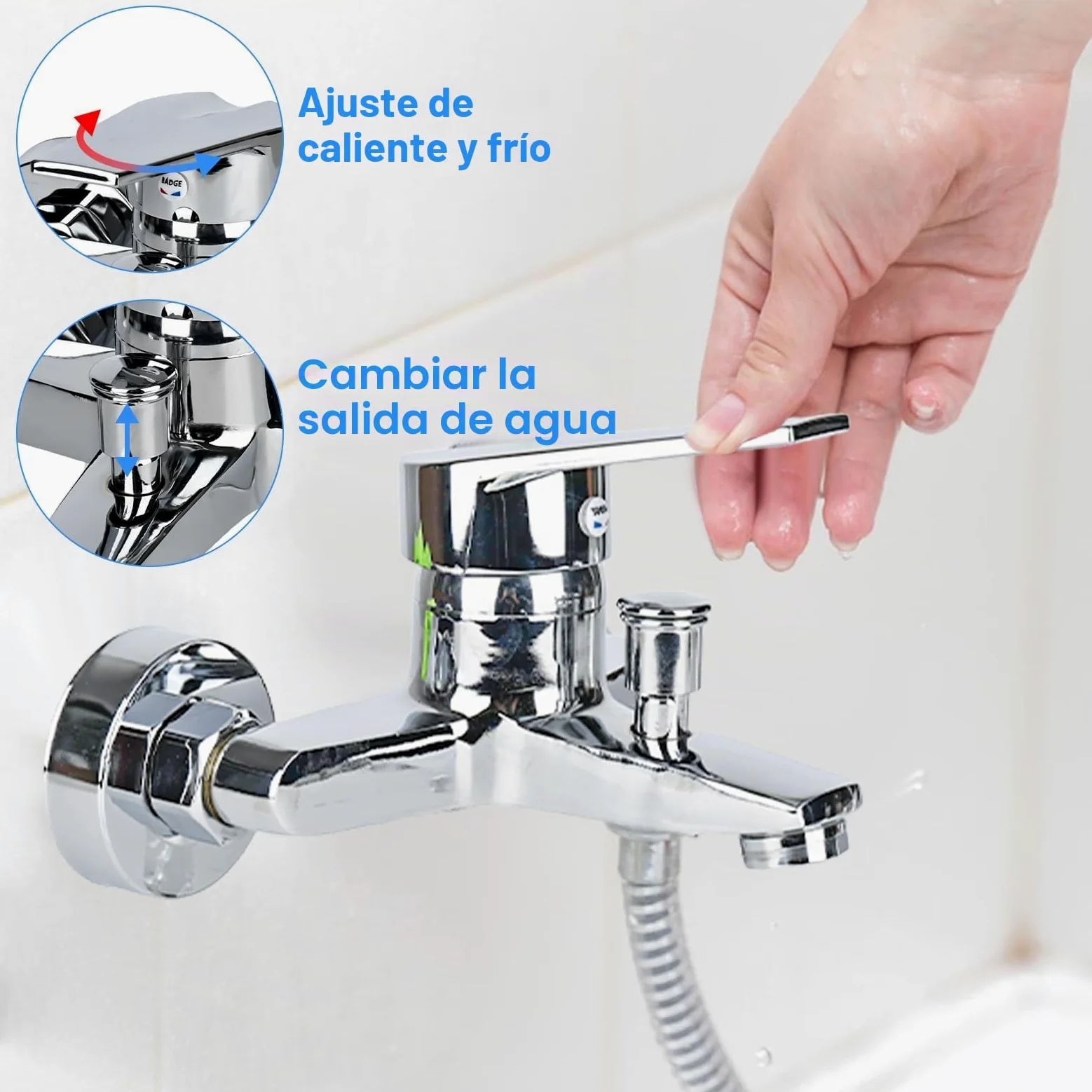 Grifo monomando para bañera, monomando, montaje en pared, grifo de ducha, grifo mezclador para bañera, salida de ducha de 1/2 pulgadas, cromado