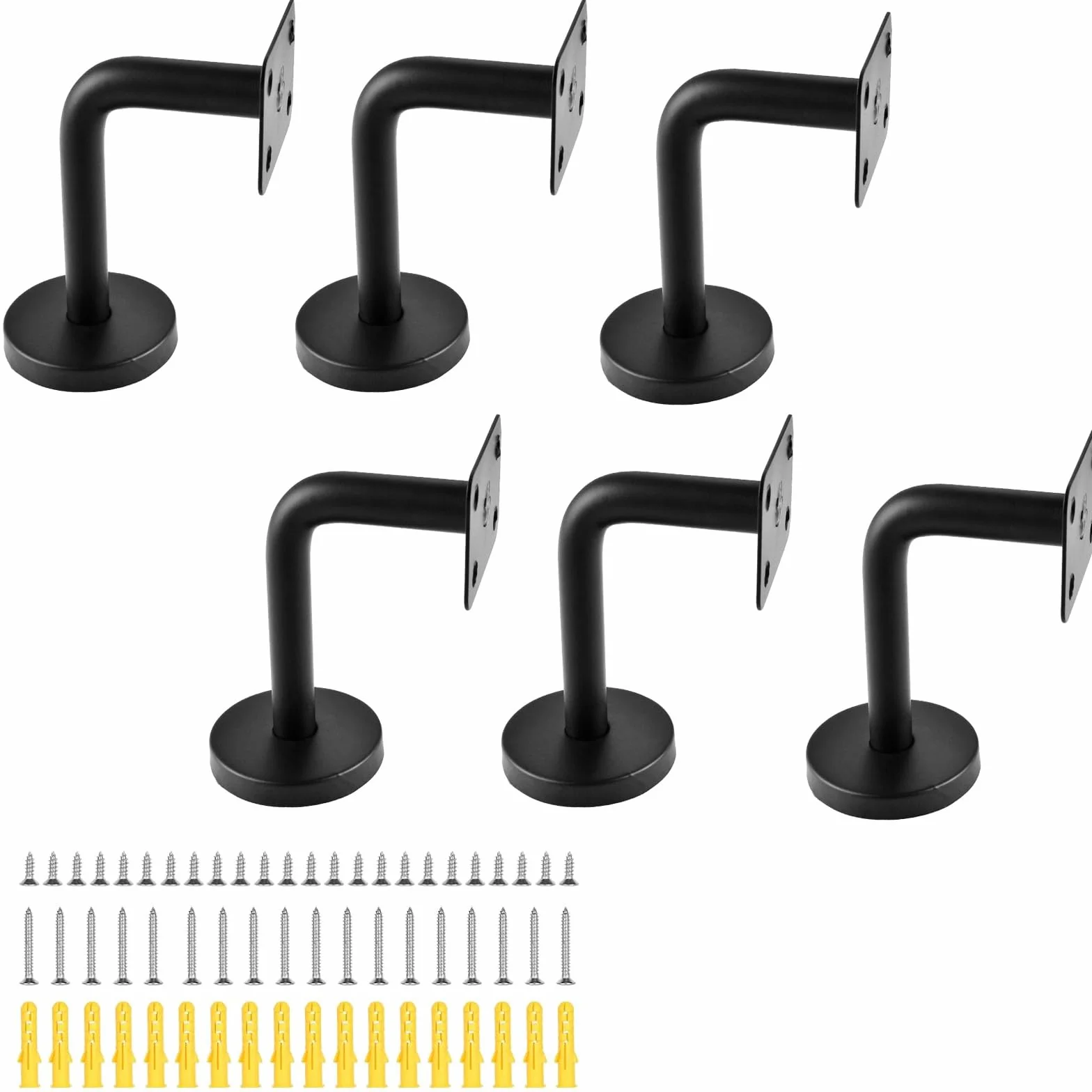 Juego de soportes para pasamanos Docache – Soportes para pasamanos de acero inoxidable con diseño plano negro para barandillas, pasillos, barandillas de madera, balaustres (6 unidades)