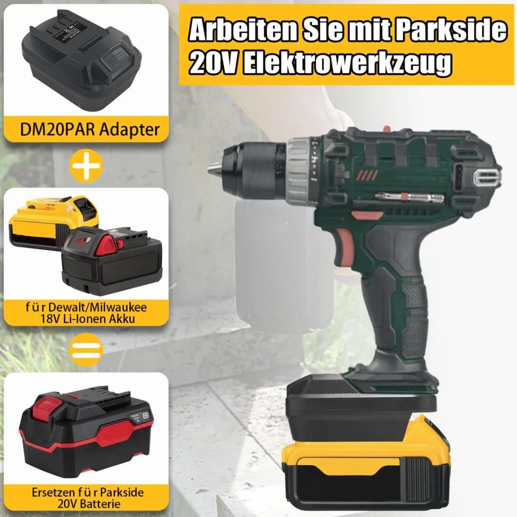 DM20PAR para Dewalt - Adaptador de batería de 20 V para herramientas eléctricas Parkside, convertidor para Dewalt para Milwaukee 18 V batería funciona en Parkside 20 V