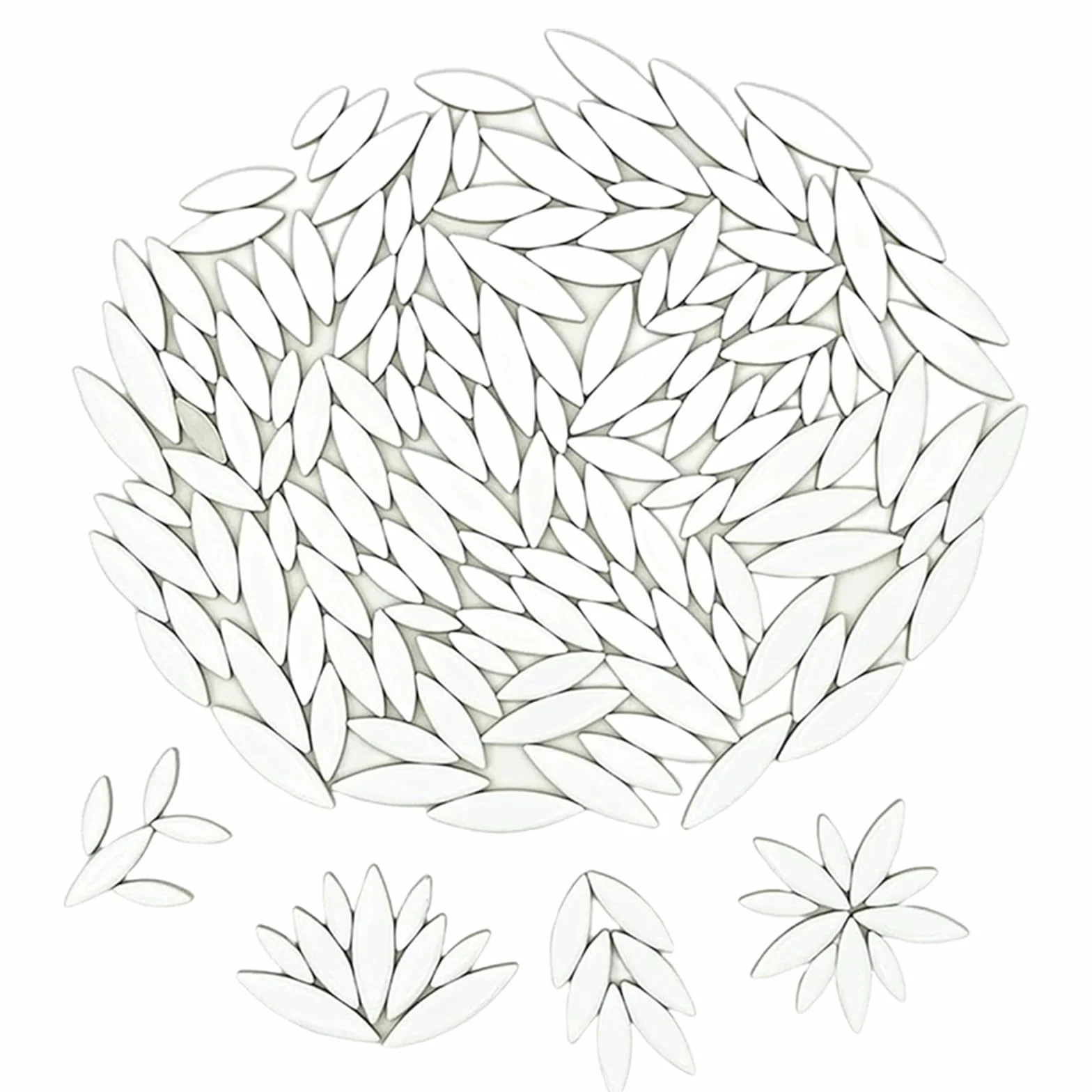 Azulejos de mosaico de cerámica de pétalos de hojas para manualidades, 500 g, piezas irregulares, azulejos de mosaico de manualidades, decoración de pared (blanco)