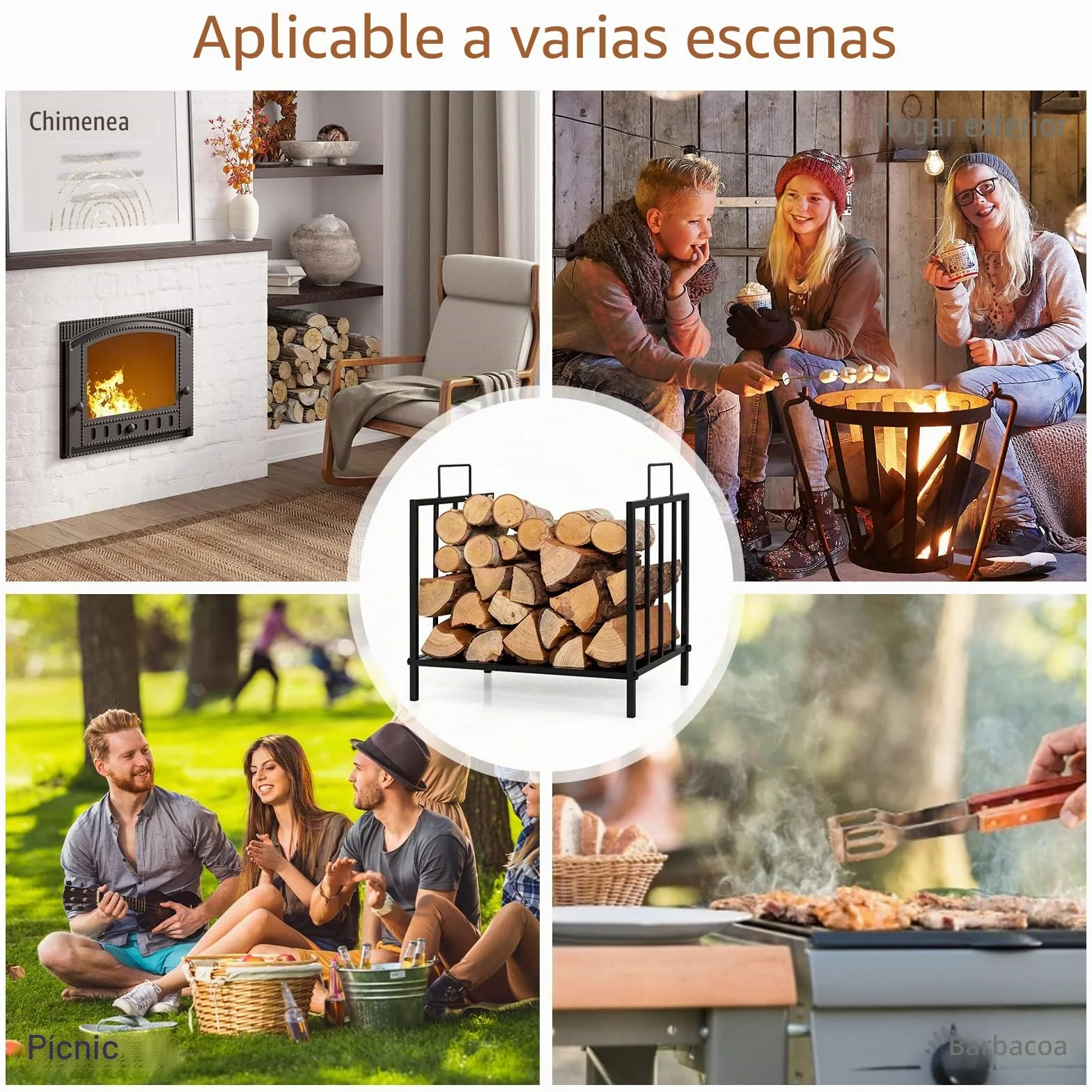 GOPLUS Soporte para Leña con Asa, Porta Leña, Capacidad 50 kg, Aspecto Elegante para Interior Exterior 46 x 31 x 46 cm