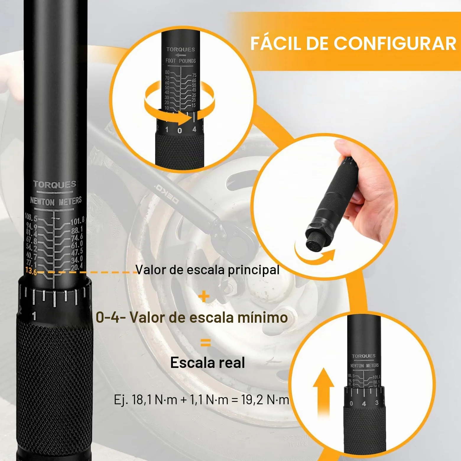 DEKOPRO Llave dinamométrica de doble dirección de 3/8 pulgadas, rango de 10-80 pies-libra y rango de 13.6-108.5 Nm, precisión de ±4%, trinquete de cromo vanadio de 24 dientes, mango mate